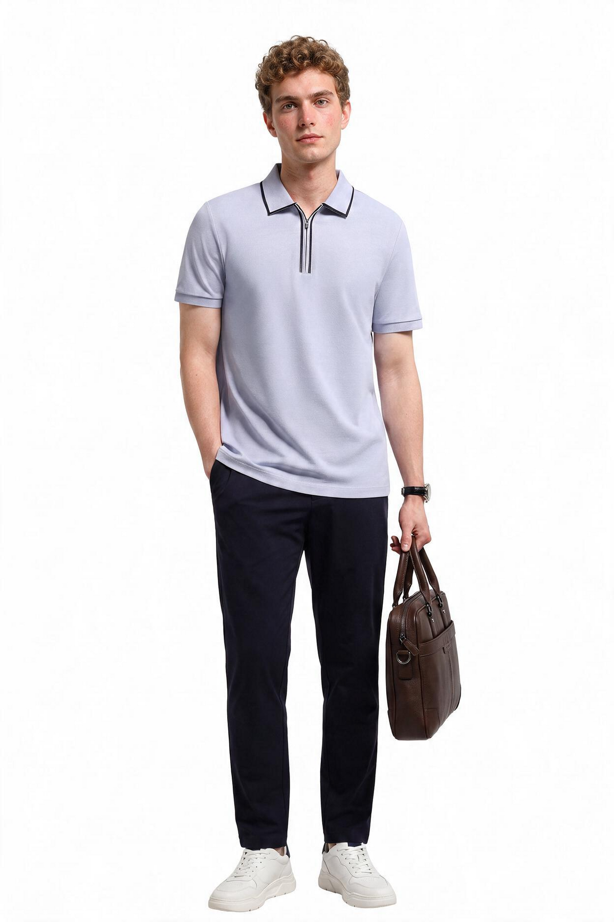 Zip Collar Lilac Polo T-Shirt