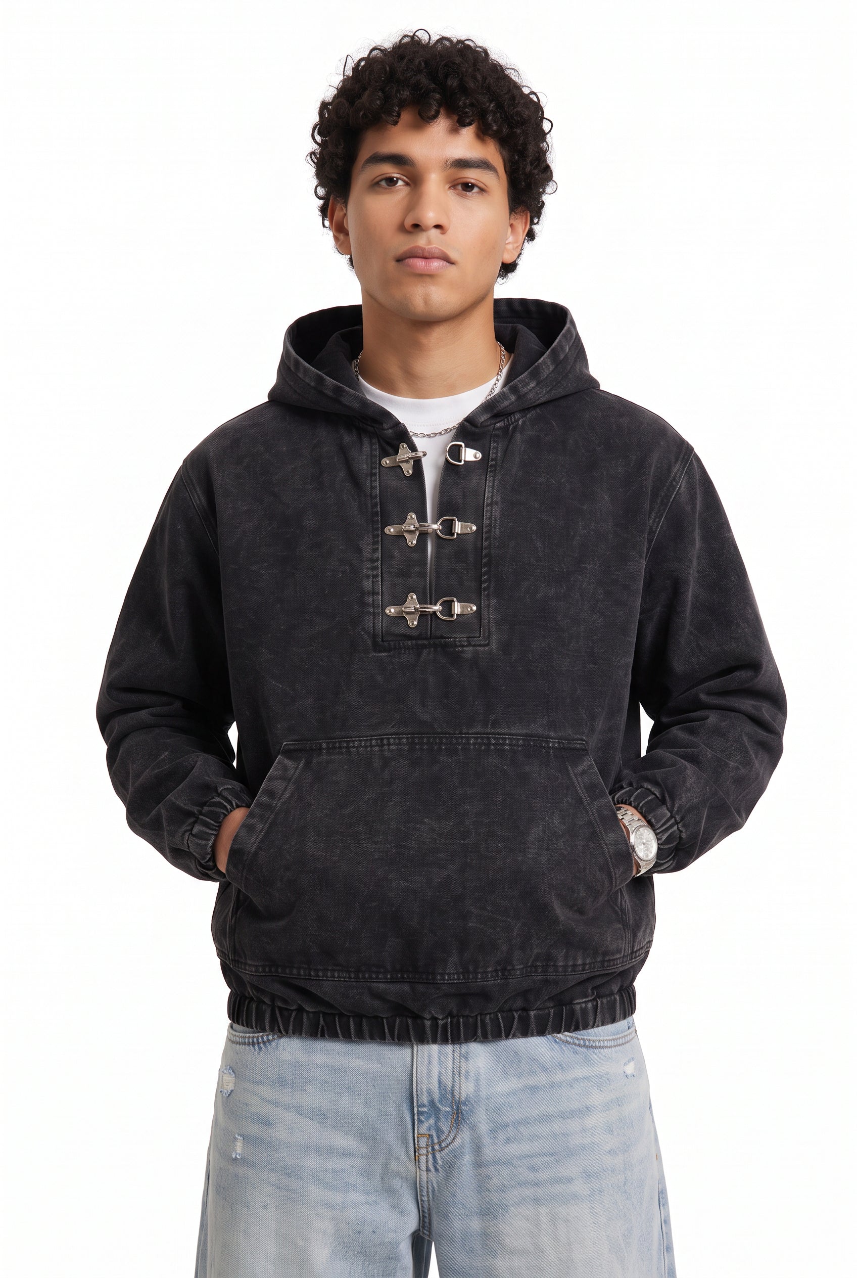 Black Zip Mandarin Collar Jacket