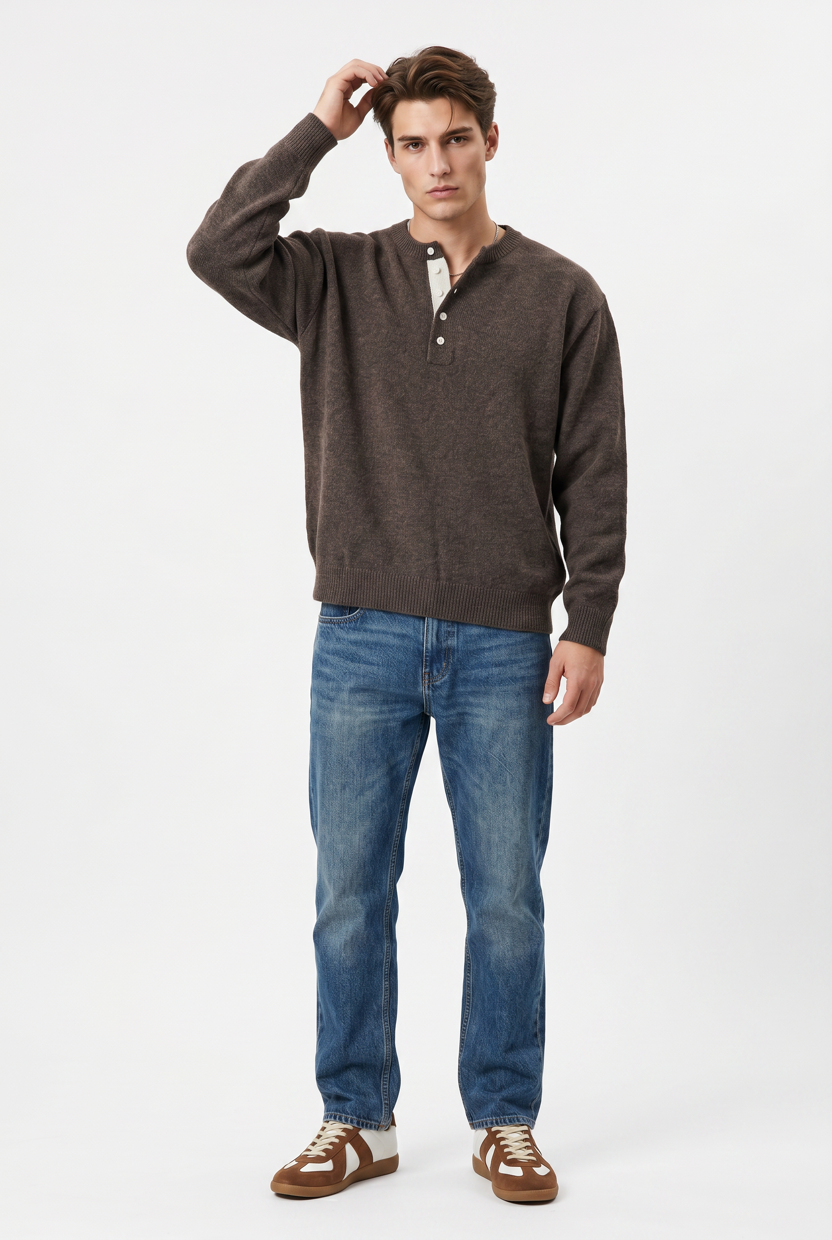 Brown Ribbed Relaxed Sweater