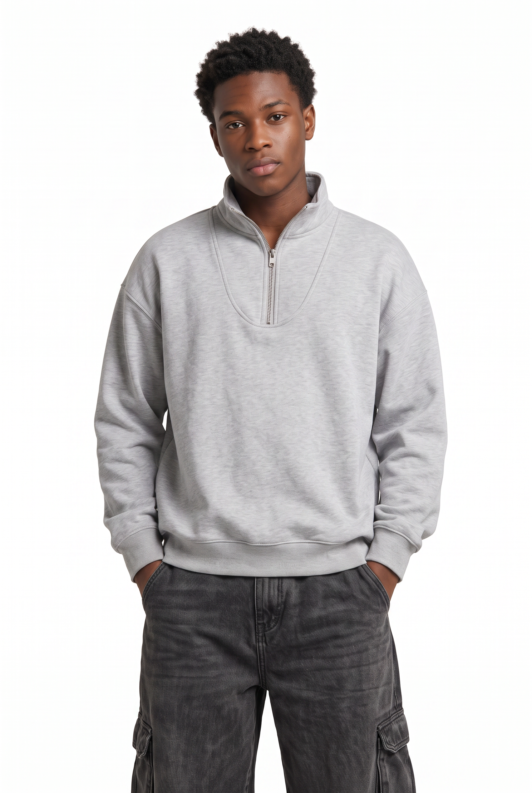 Grey Ribbed Crew Neck Sweatshirt
