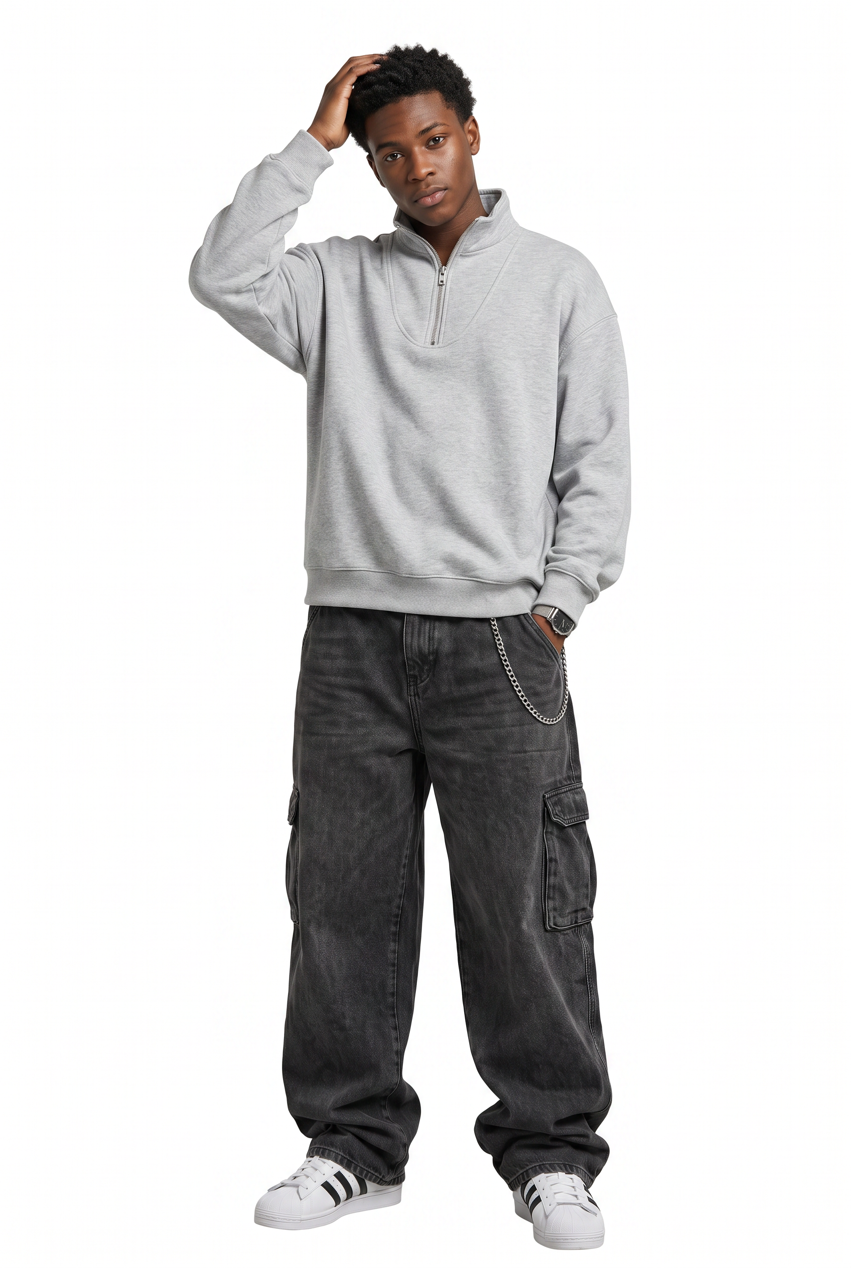 Grey Ribbed Crew Neck Sweatshirt