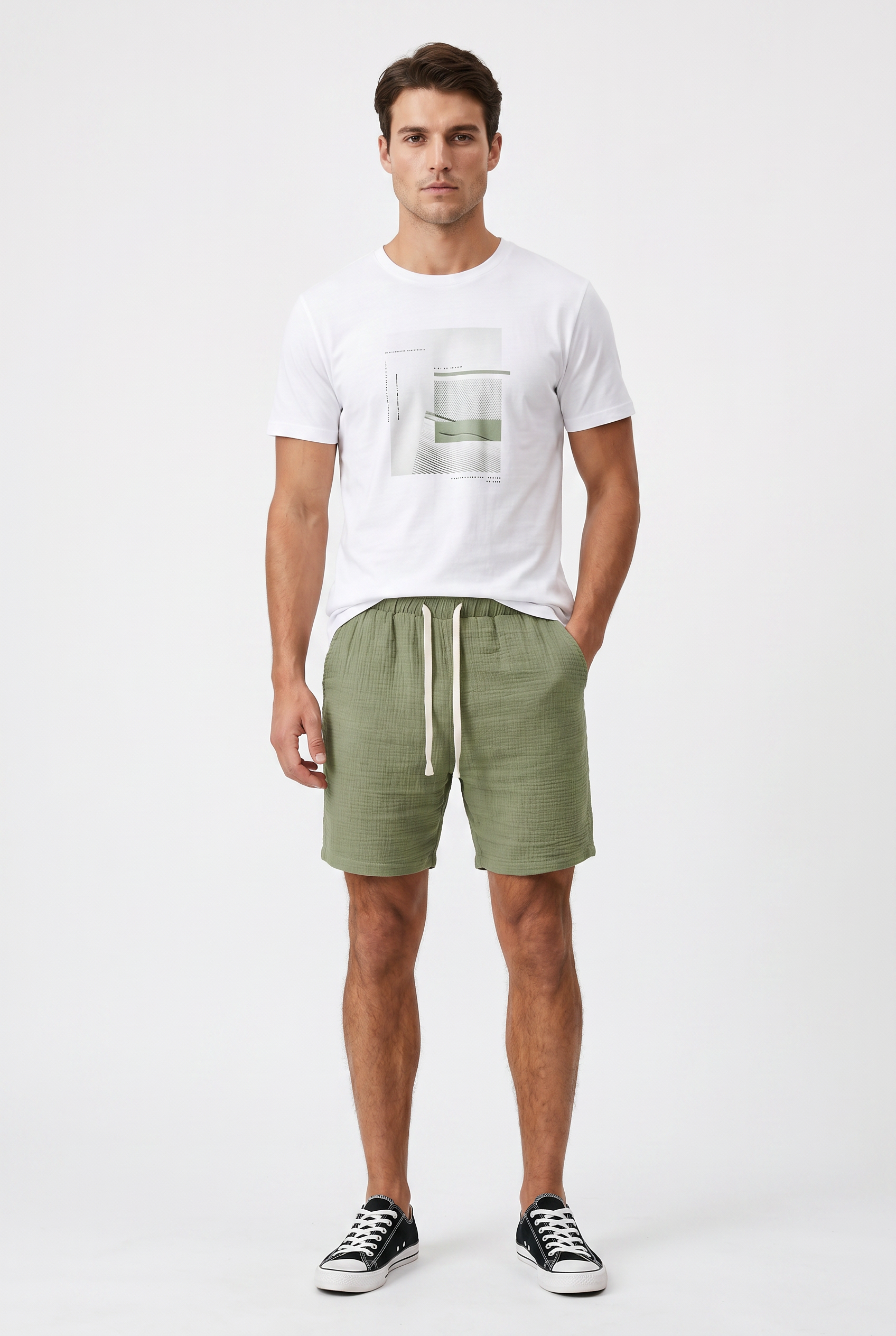 Green Relaxed Casual Shorts