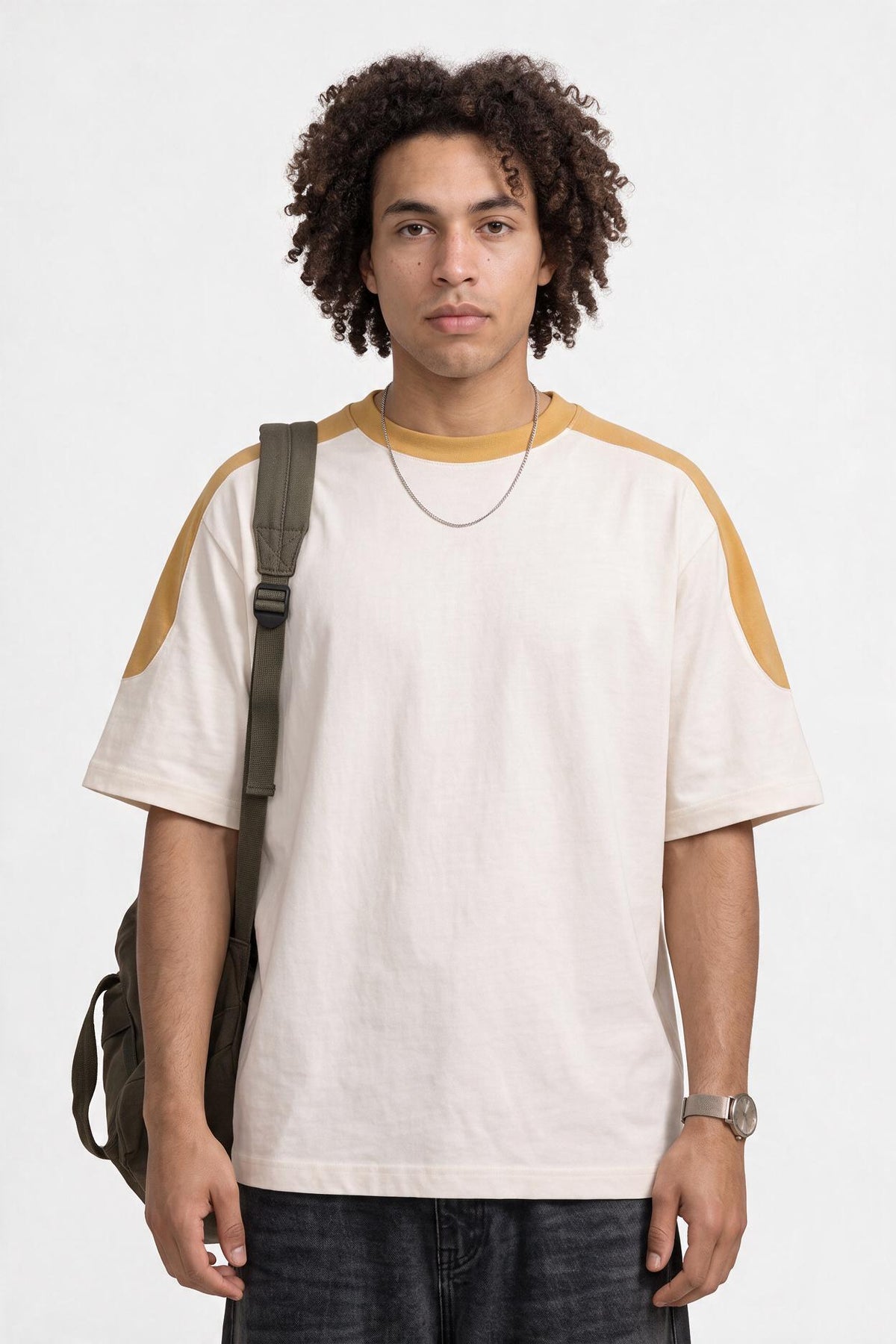 Cream Oversized Contrast Panel Tee