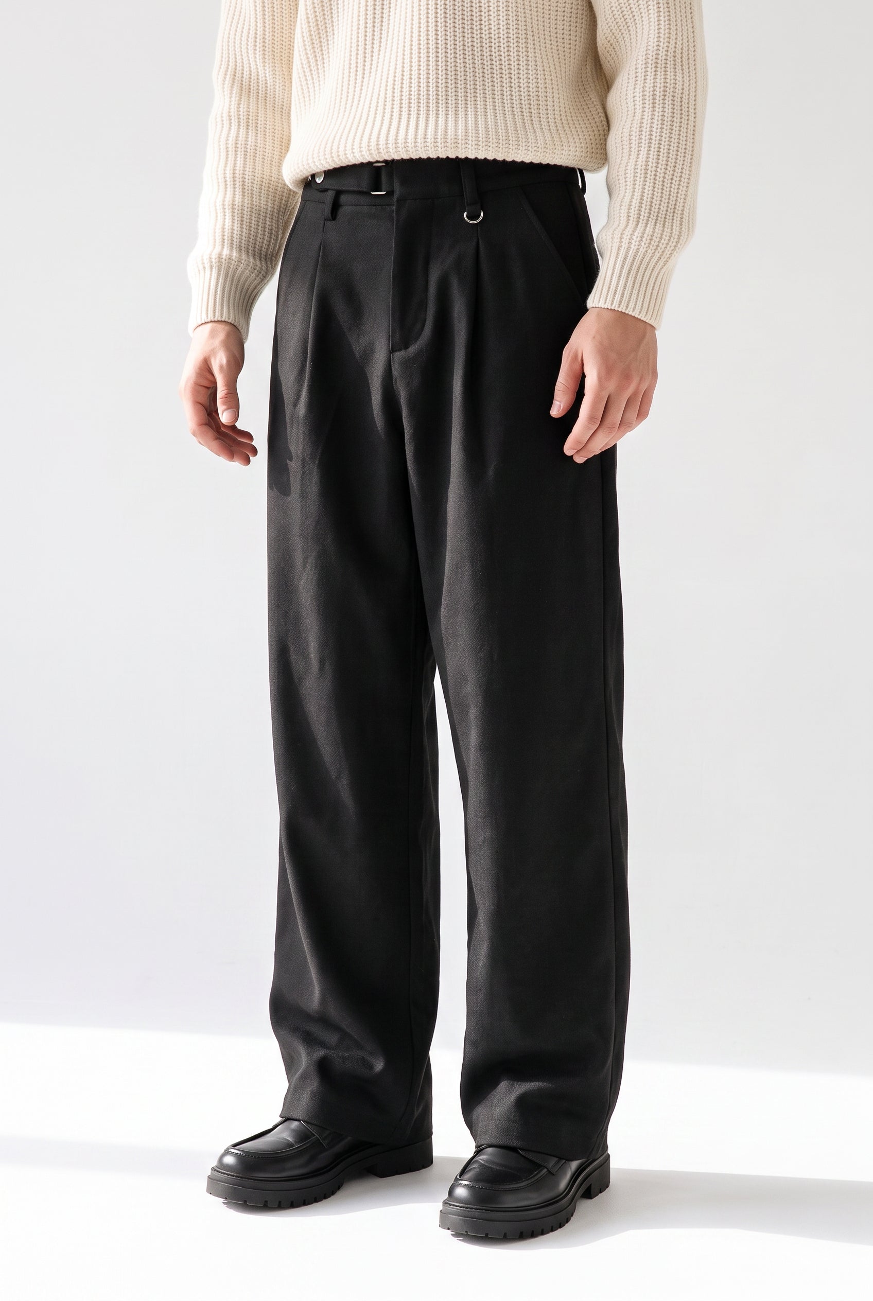 Black Drawstring Straight Casual Trousers