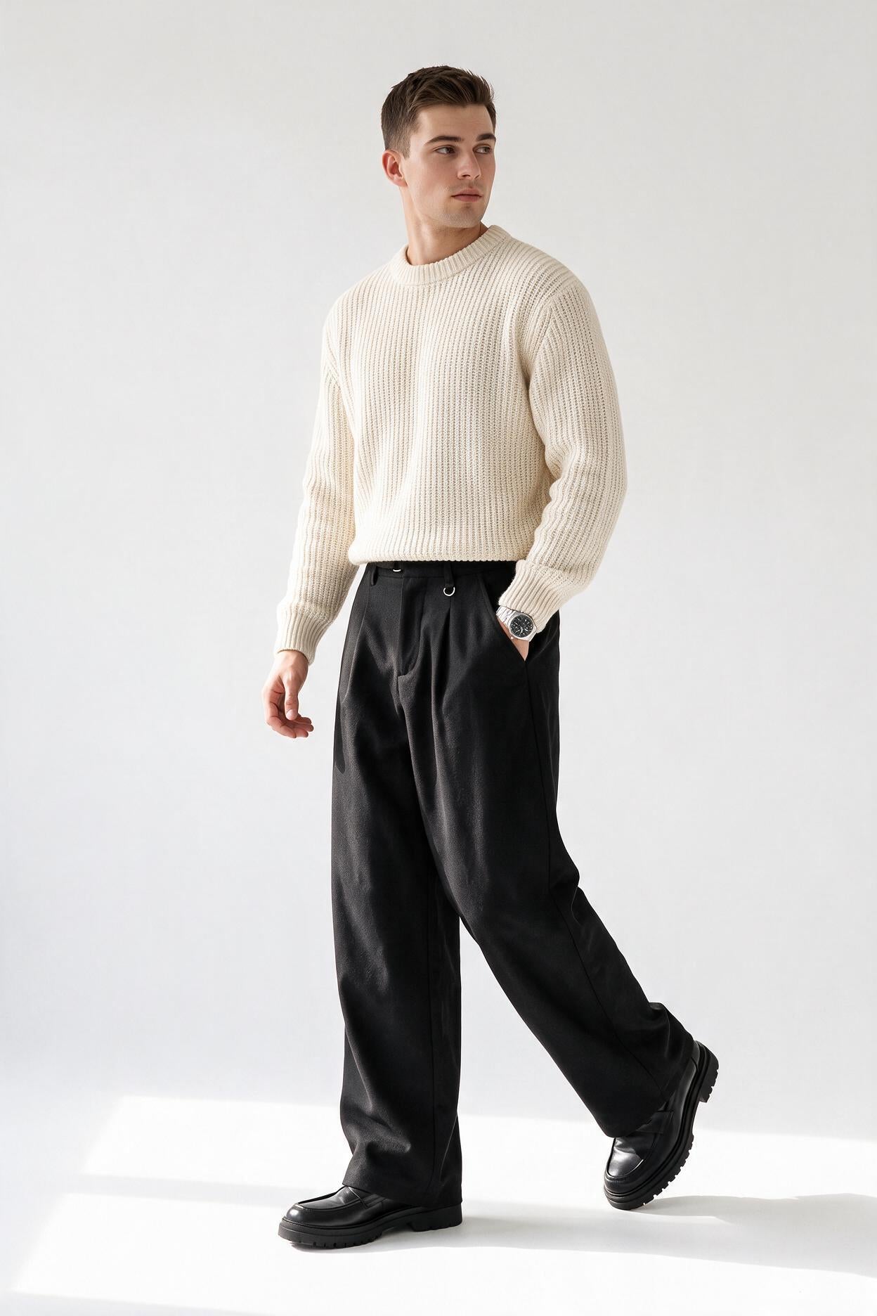 Black Drawstring Straight Casual Trousers