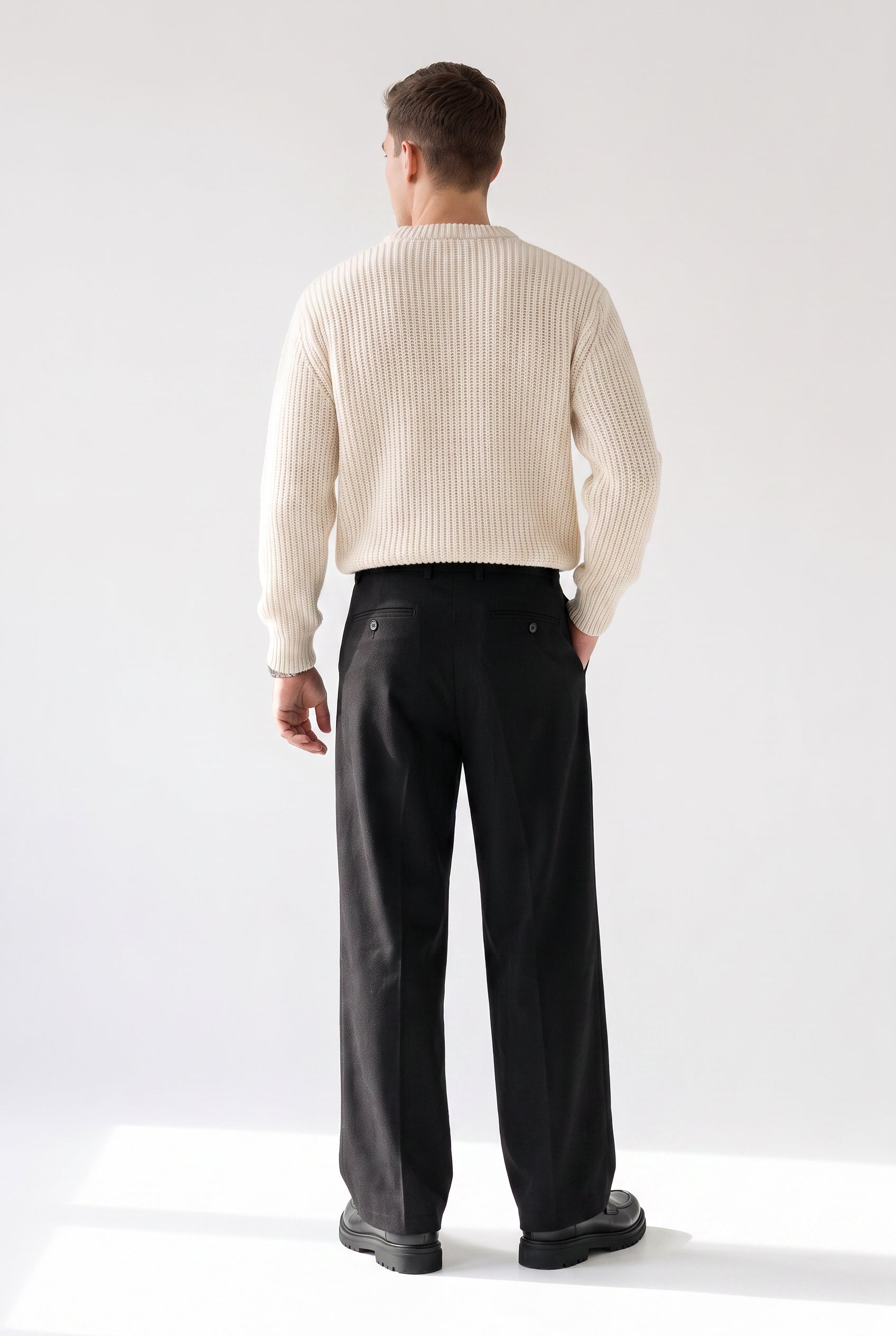 Black Drawstring Straight Casual Trousers