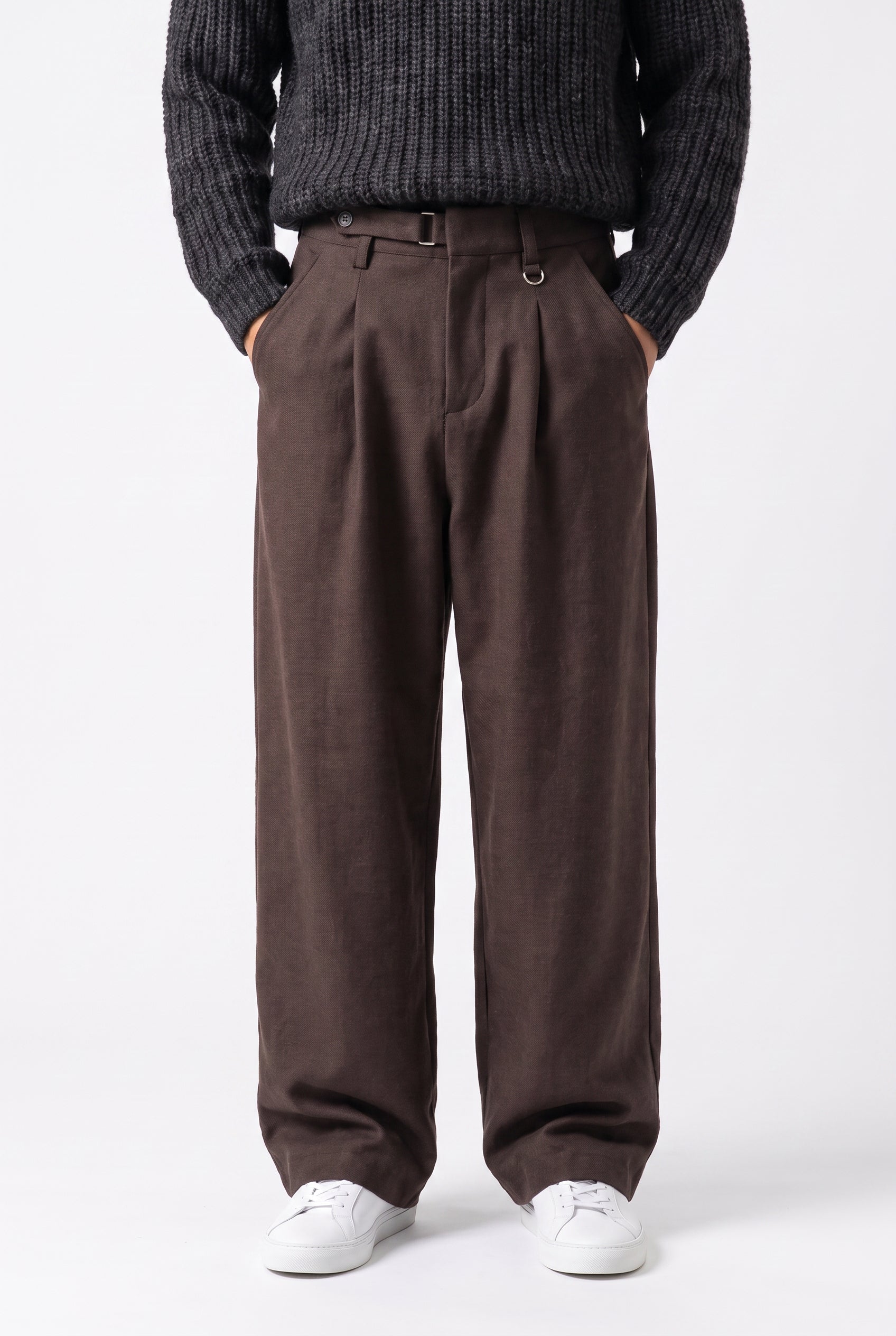 Brown Drawstring Straight Casual Trousers