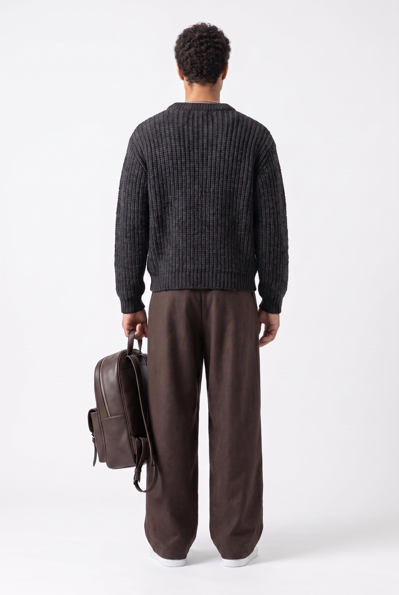 Brown Drawstring Straight Casual Trousers