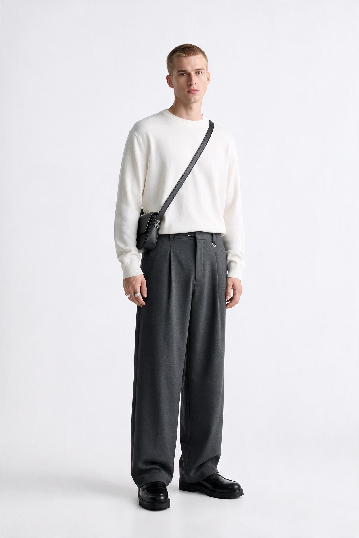 Grey Drawstring Straight Casual Trousers