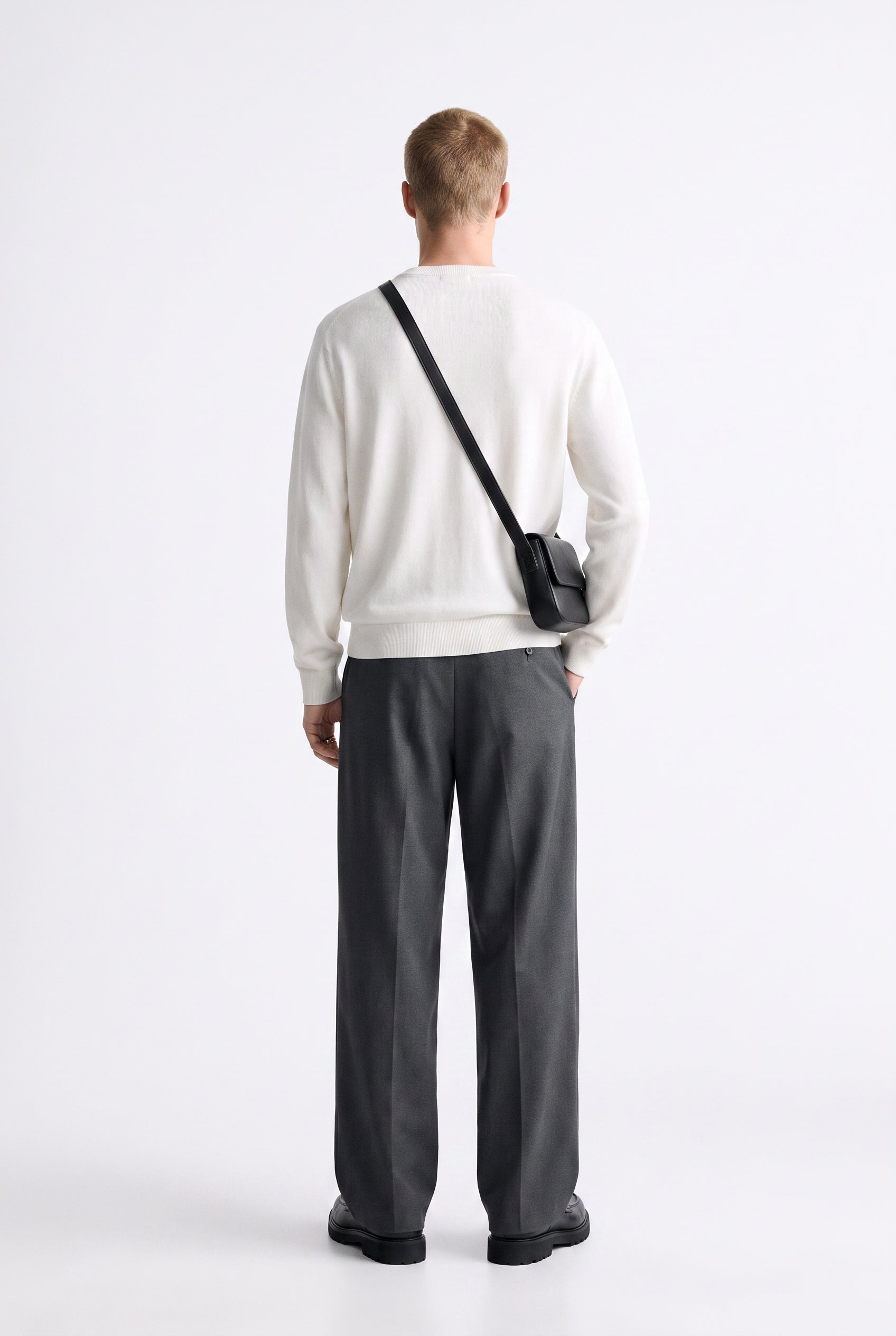 Grey Drawstring Straight Casual Trousers