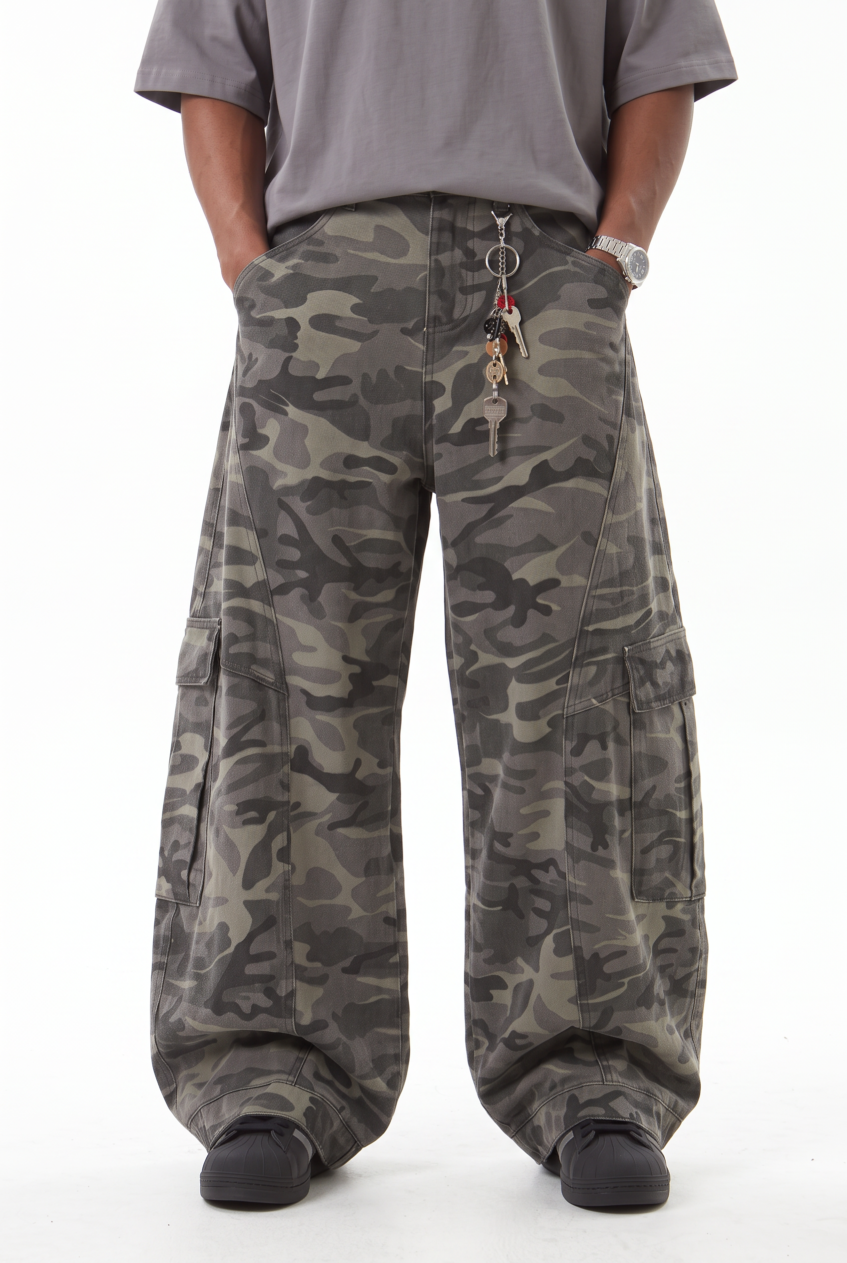 Olive Drawstring Straight Casual Trousers