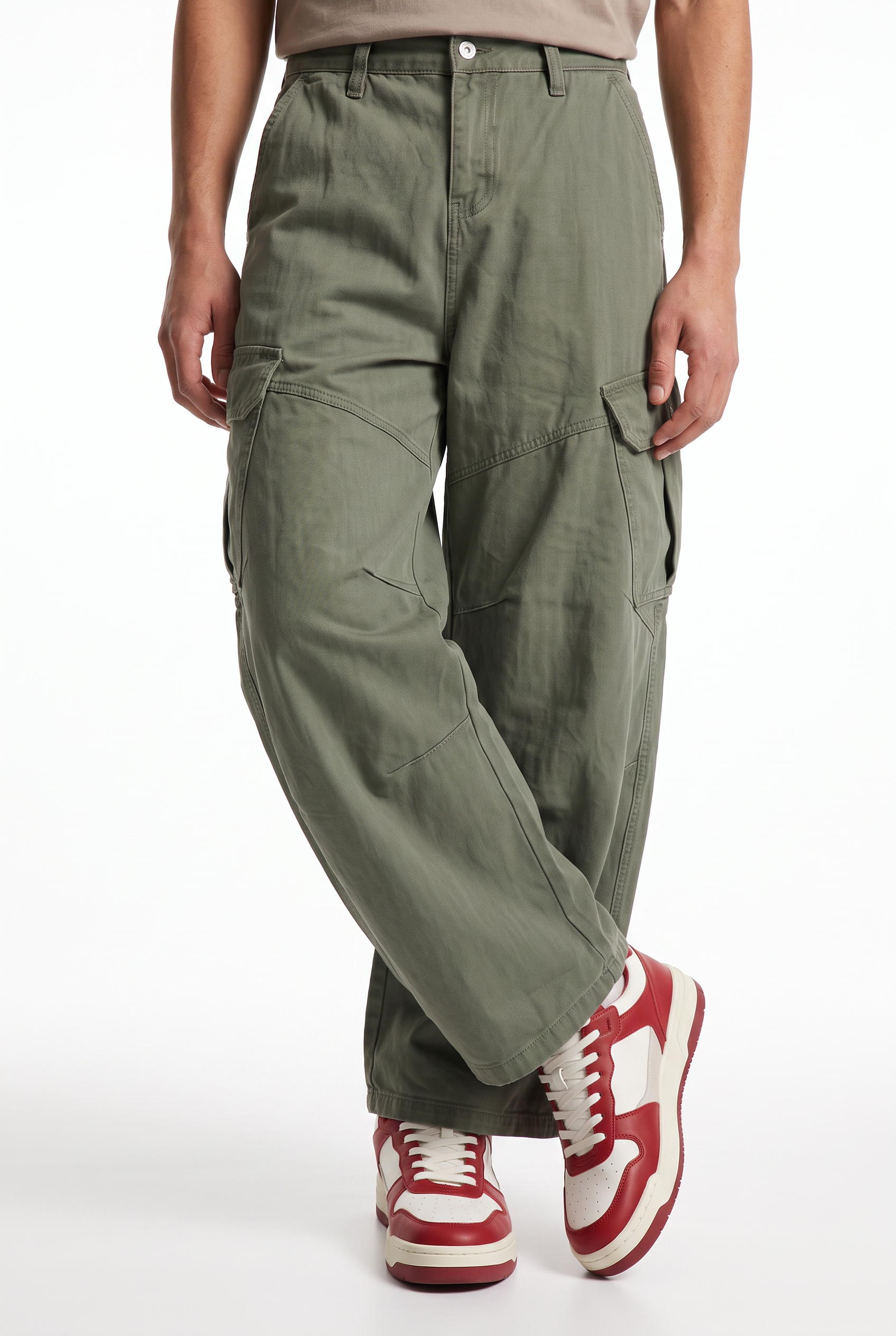 Olive Drawstring Straight Casual Trousers