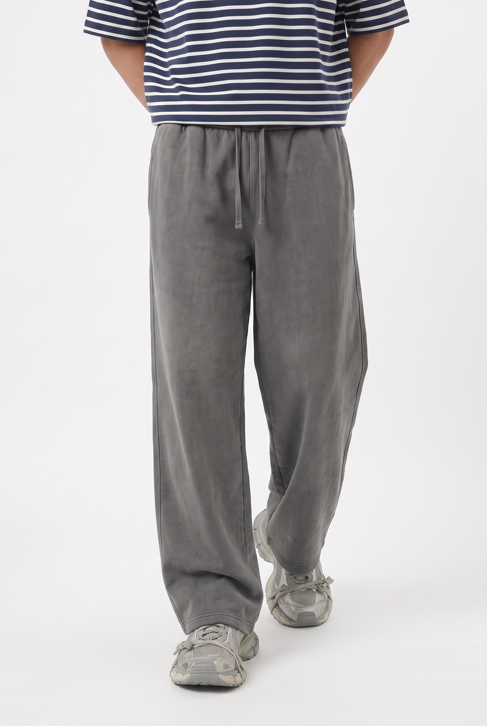 Grey Drawstring Straight Casual Trousers