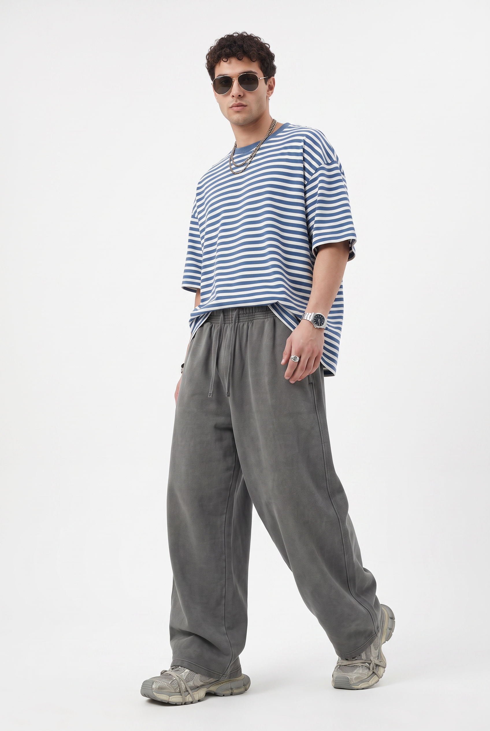Grey Drawstring Straight Casual Trousers