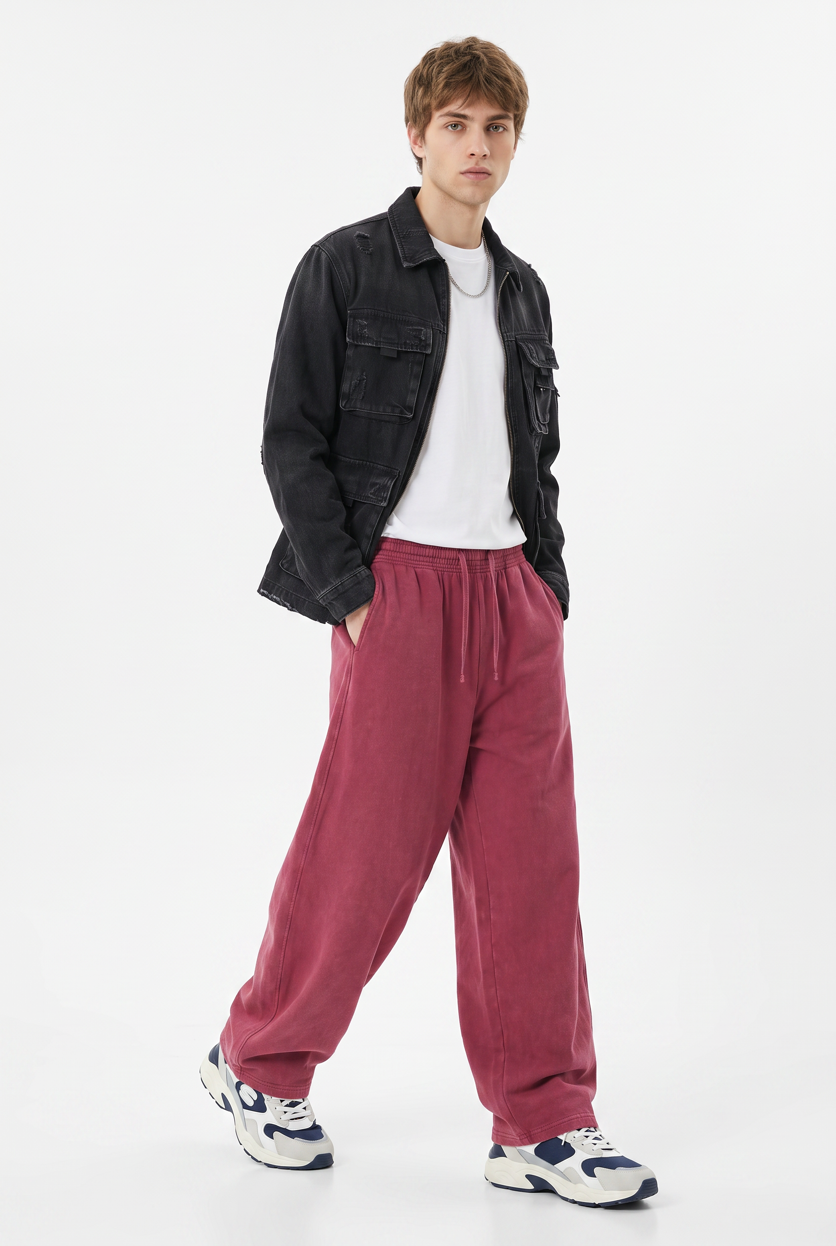 Maroon Drawstring Straight Casual Trousers