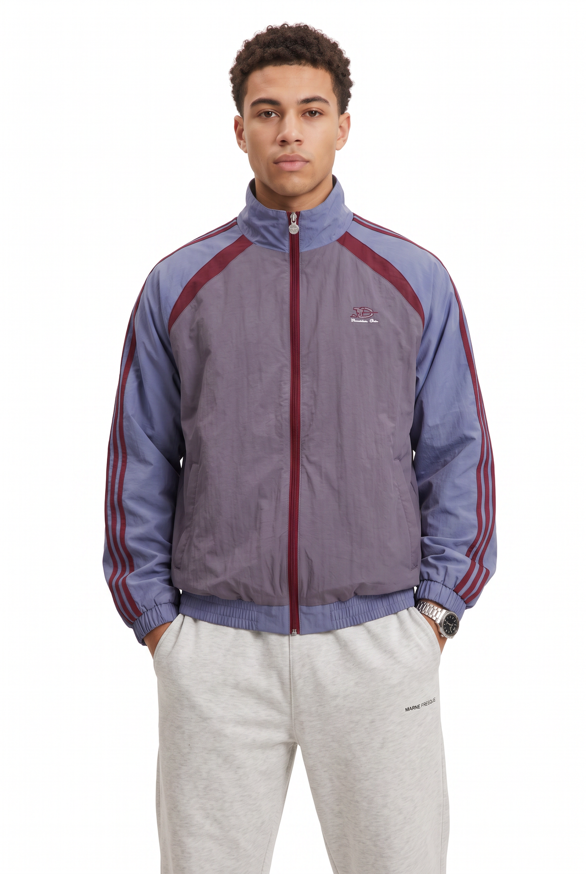 Striped Sleeve Grey Track Jacket