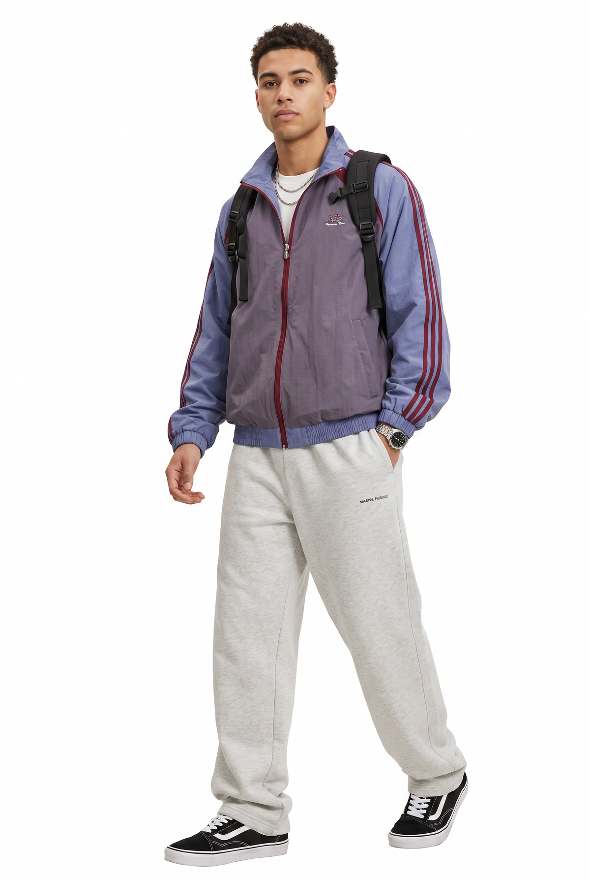 Striped Sleeve Grey Track Jacket