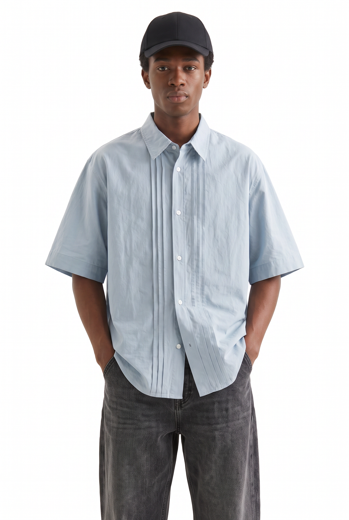 Pintuck Light Blue Short Sleeve Shirt