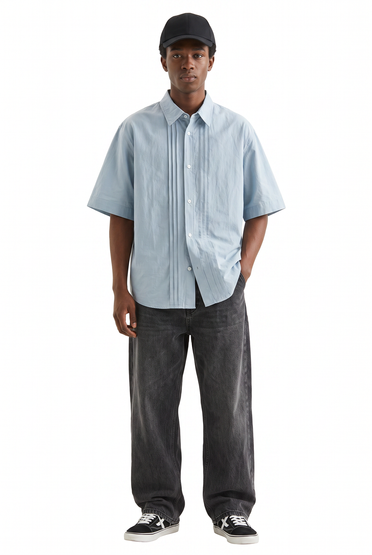 Pintuck Light Blue Short Sleeve Shirt