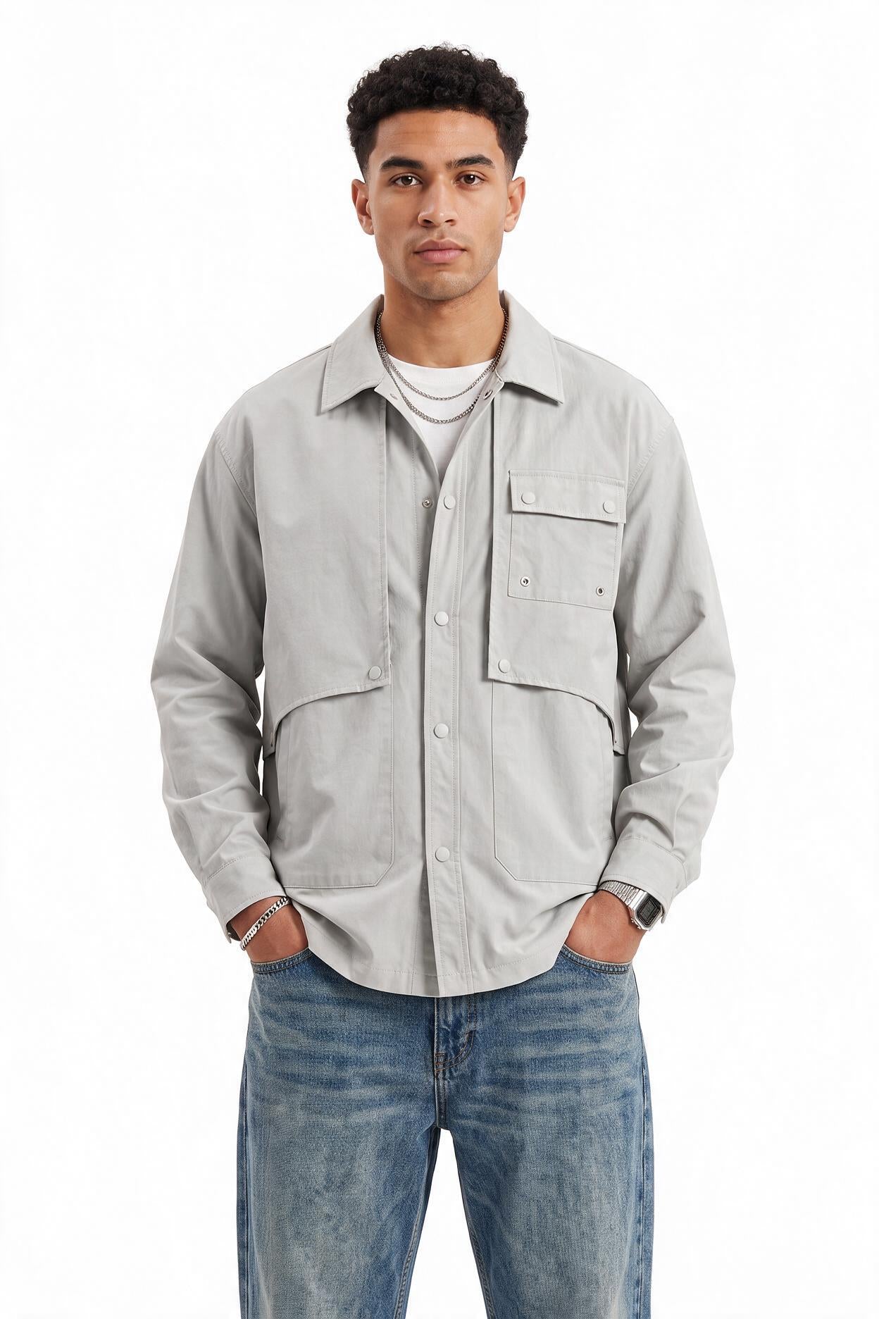 Beige Zip Mandarin Collar Jacket
