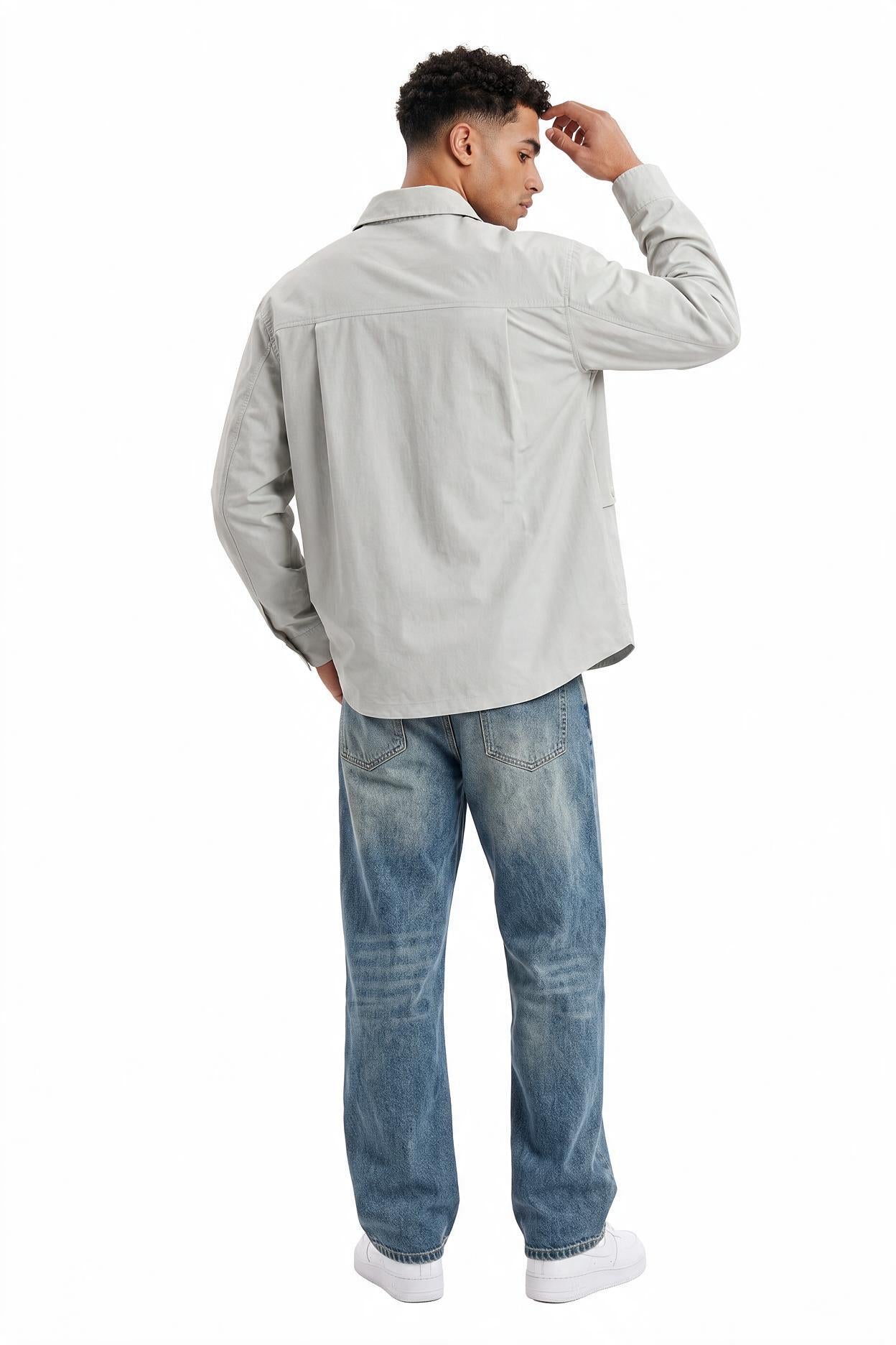 Beige Zip Mandarin Collar Jacket