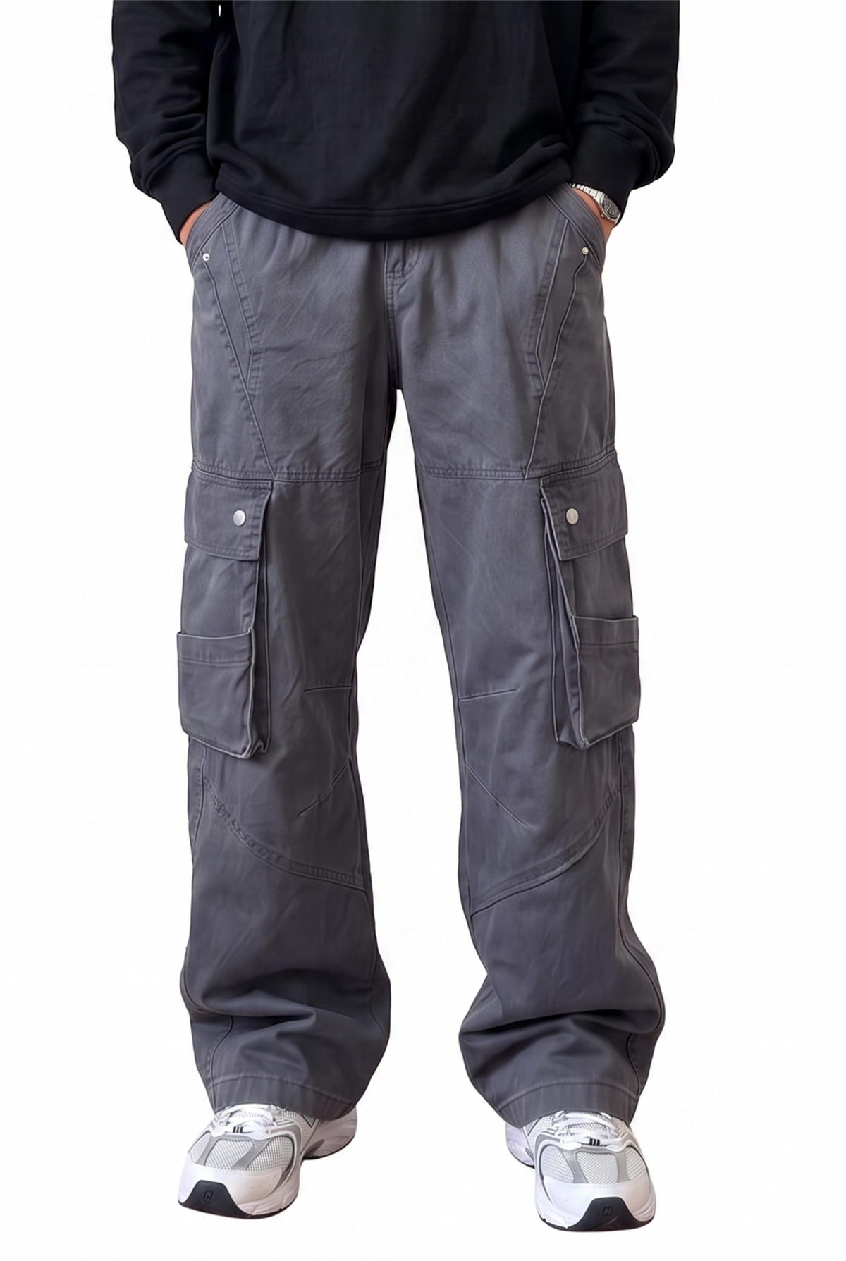 Washed Grey Cargo Trousers