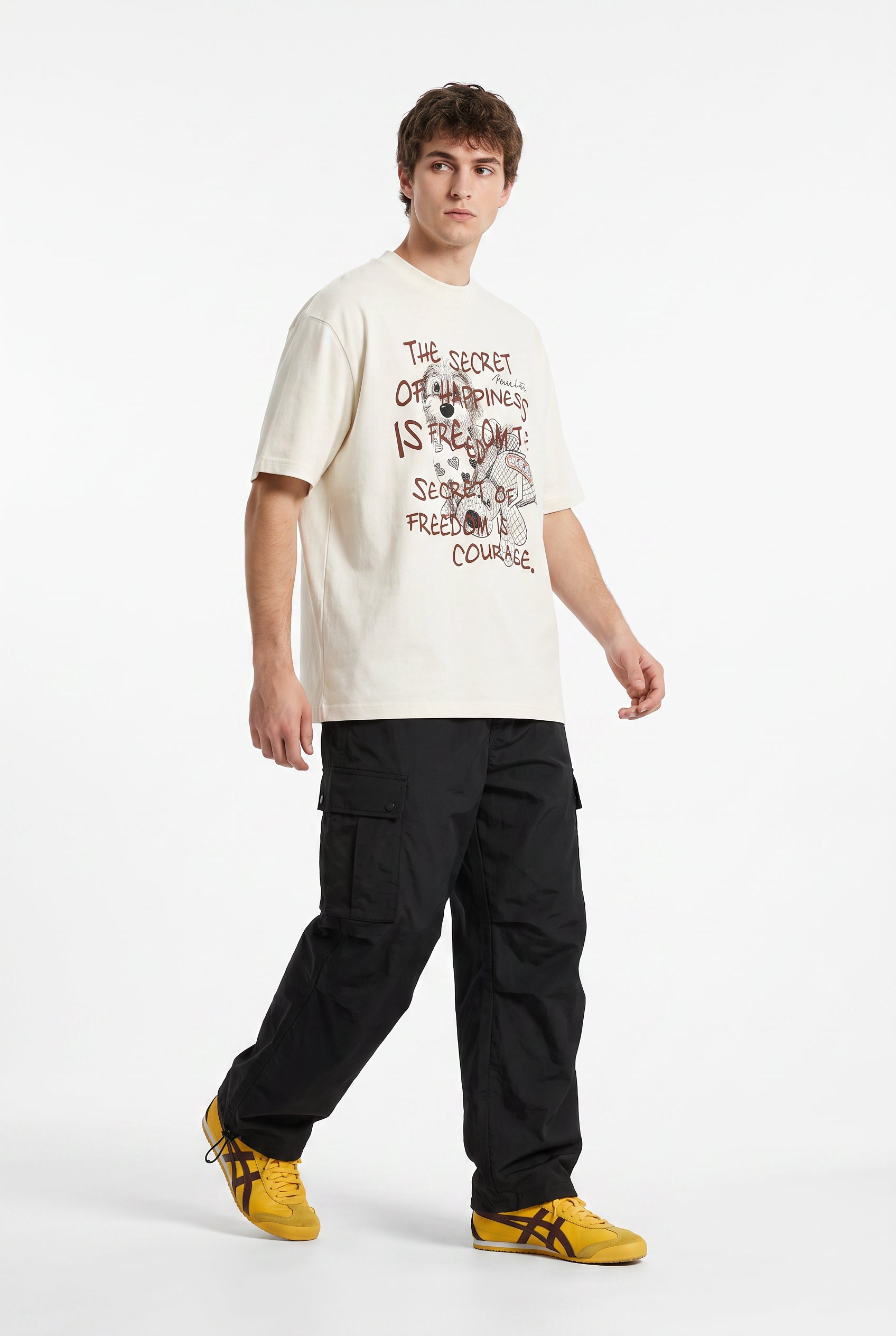 Cream Dropped Shoulder Oversized Tee