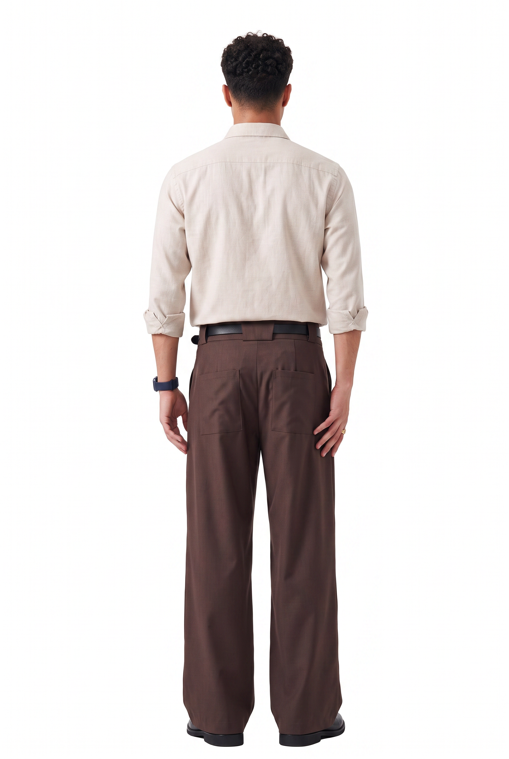 Brown Flat-Front Slim Formal Trousers