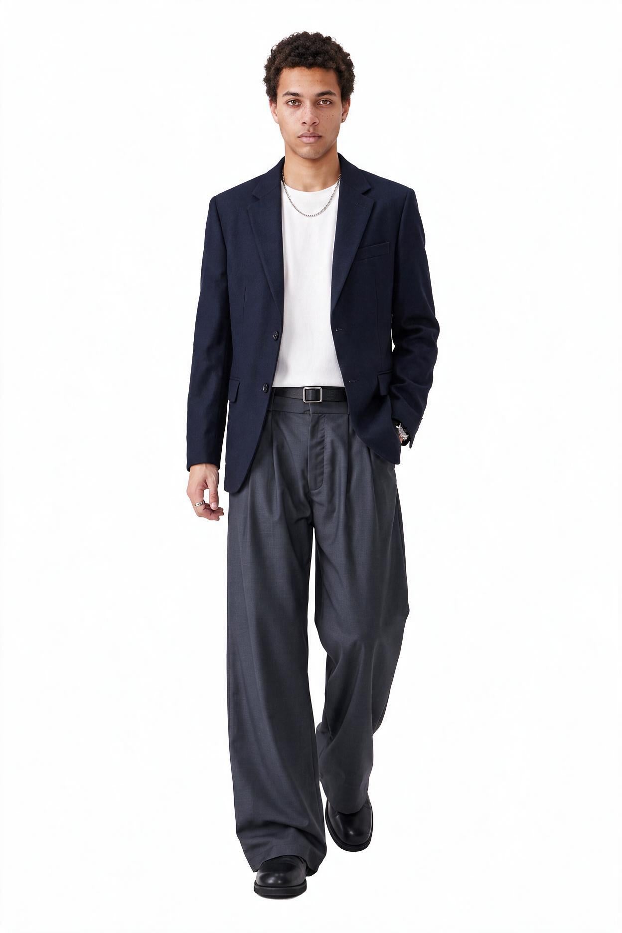Grey Flat-Front Slim Formal Trousers