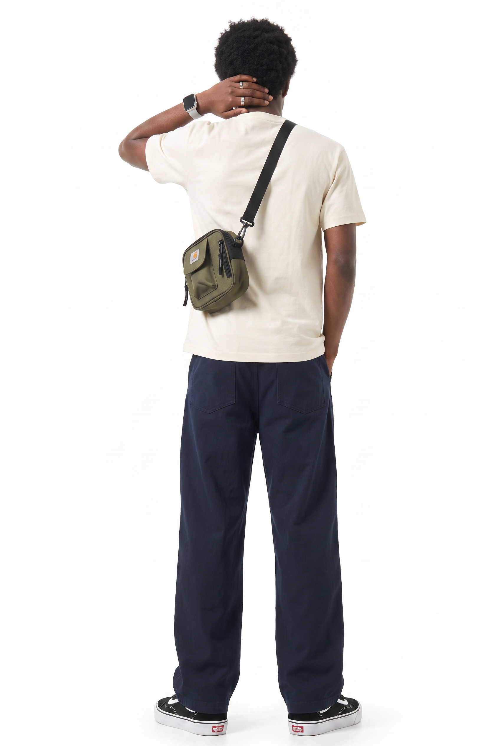 Beige Drawstring Straight Casual Trousers