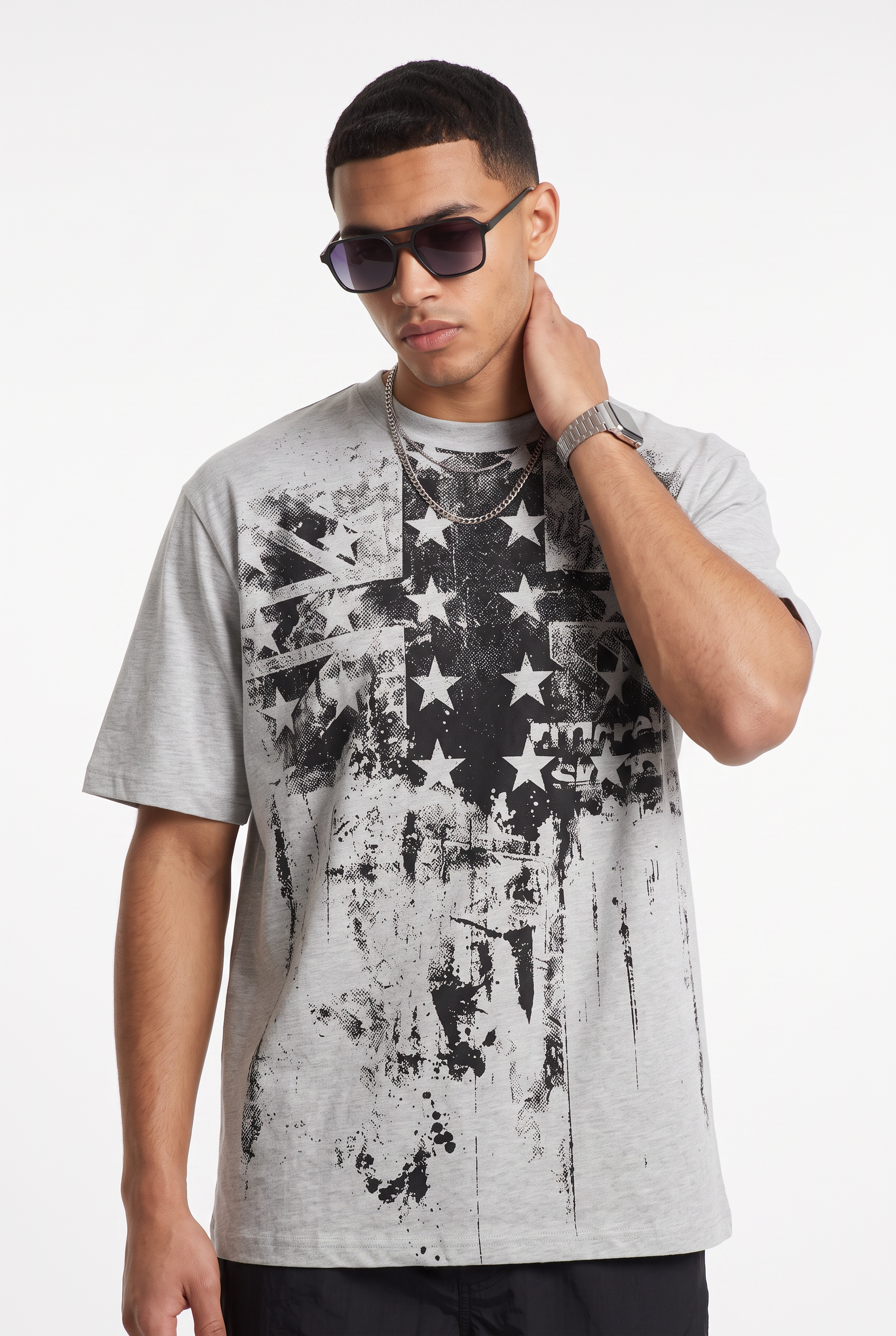 Grey Dropped Shoulder Oversized Tee