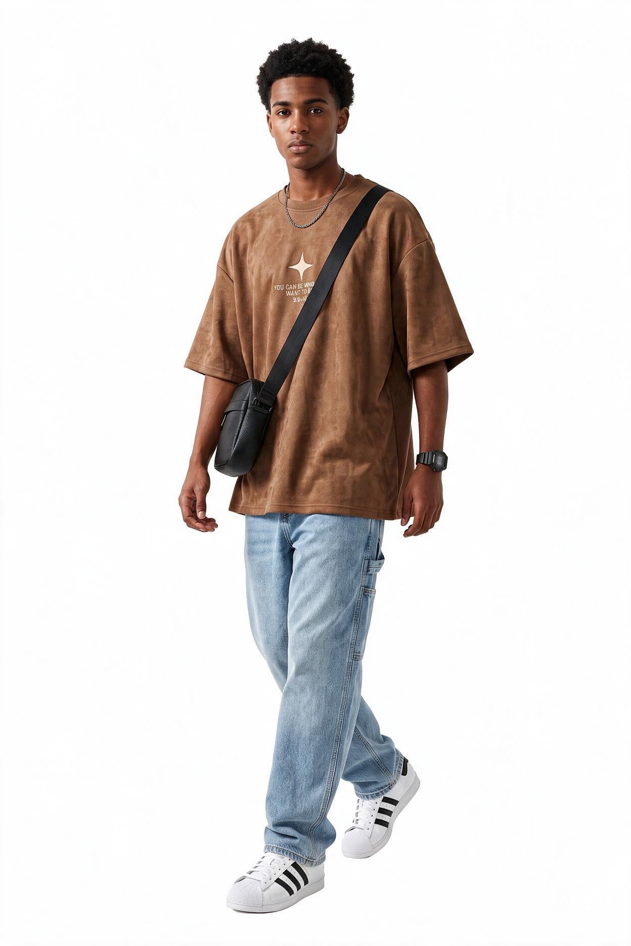 Brown Oversized Crew Neck Tee