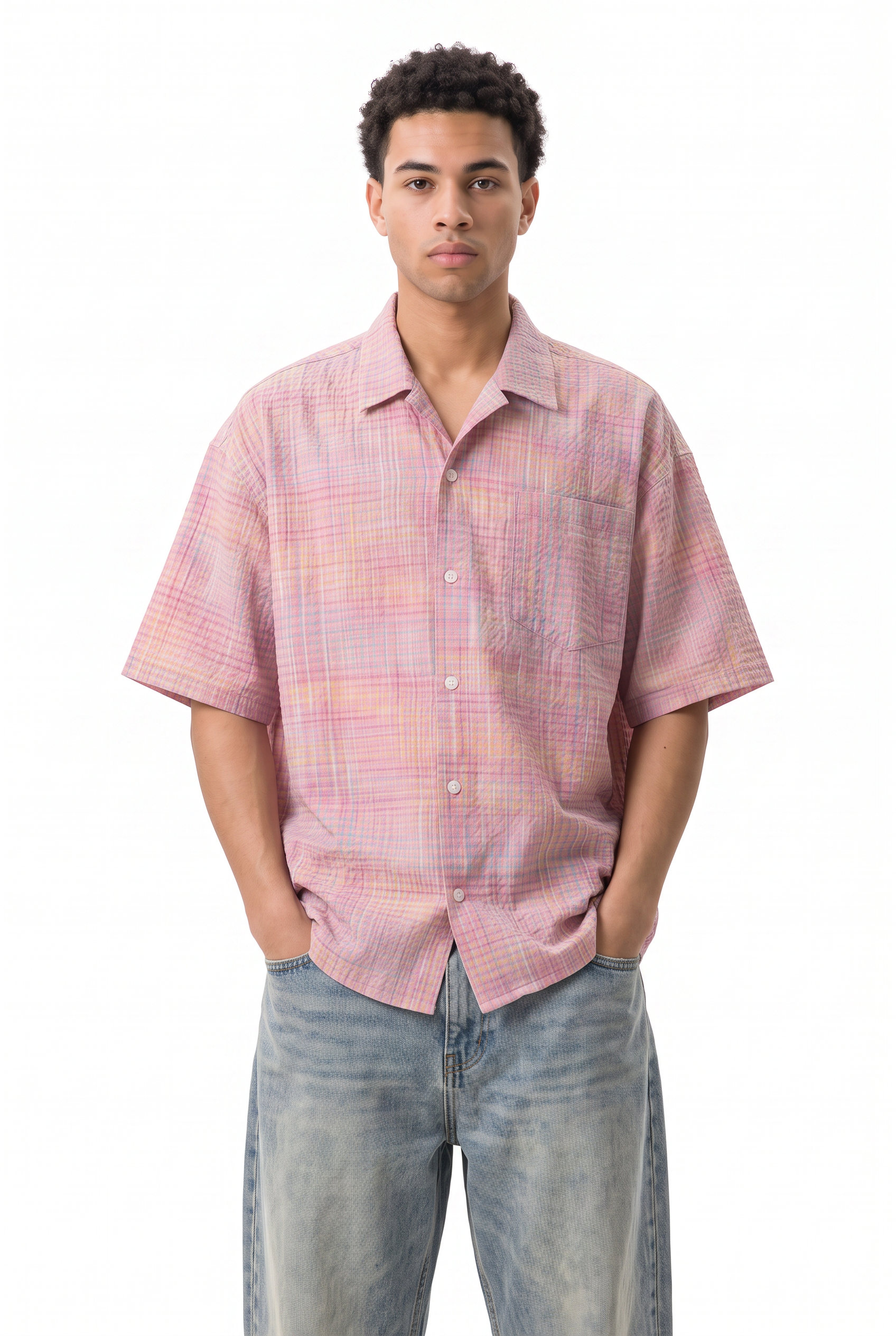 Pink Chest Pocket Casual Shirt