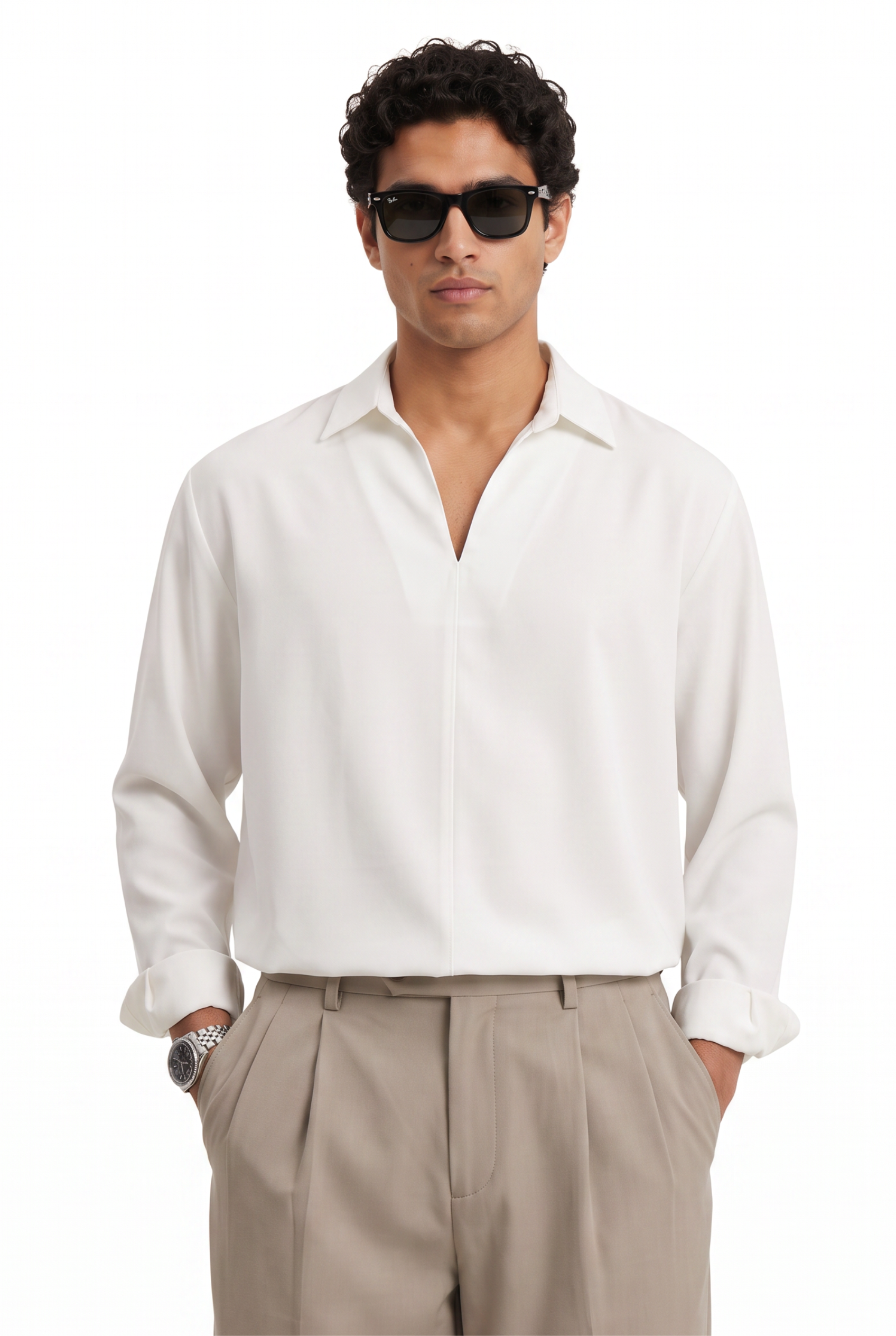 White Chest Pocket Casual Shirt