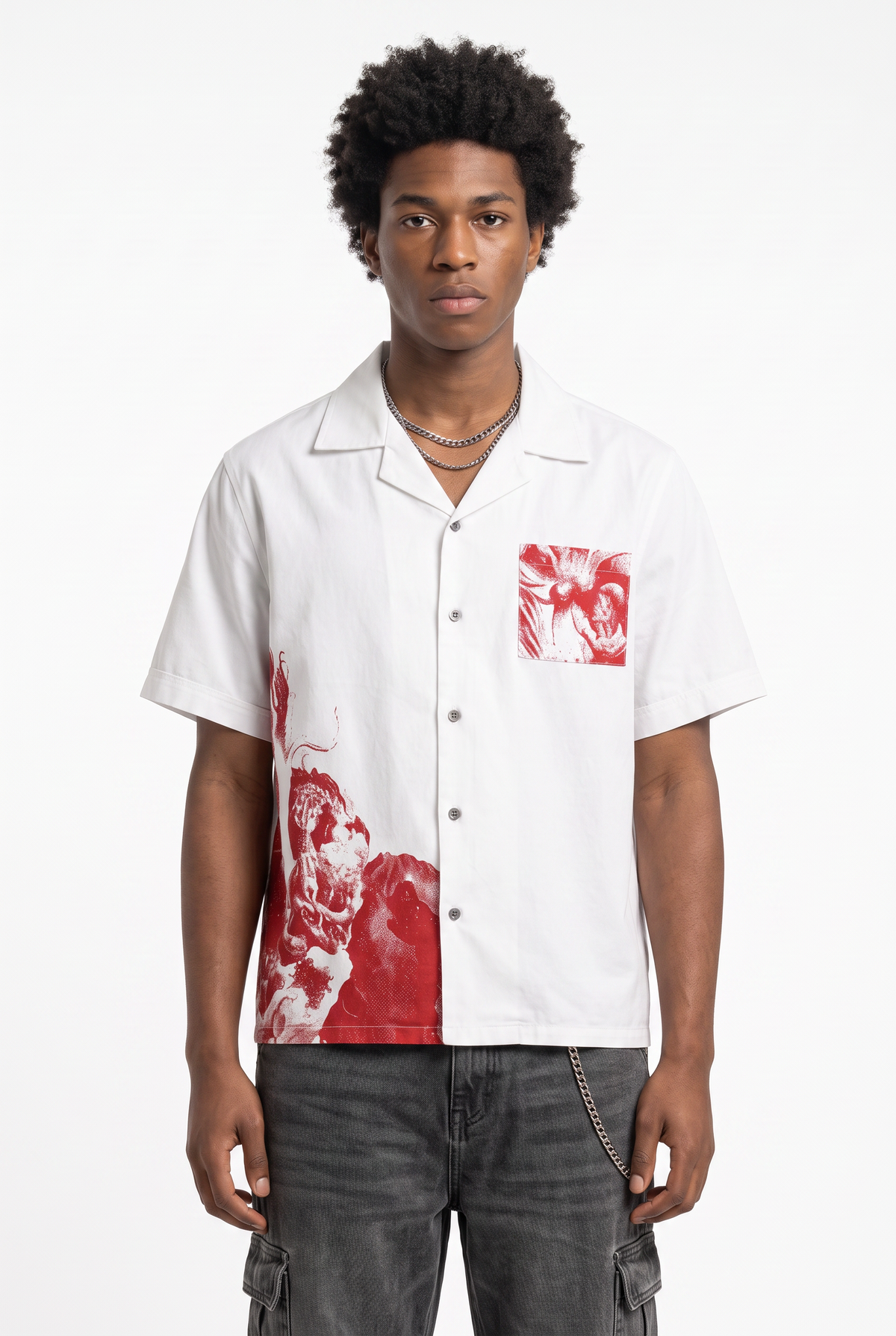 Camp Collar White Graphic Shirt
