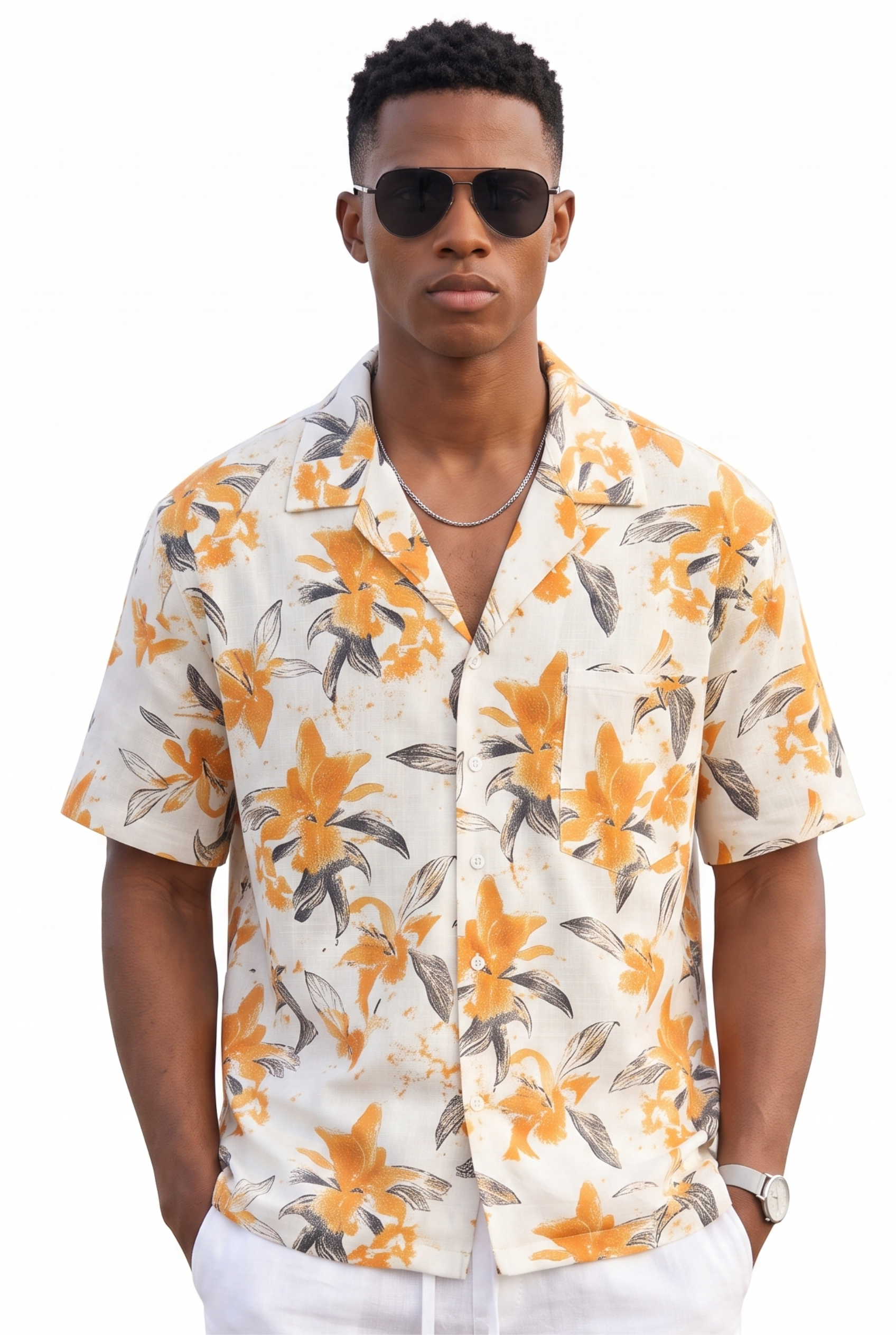 White Chest Pocket Casual Shirt