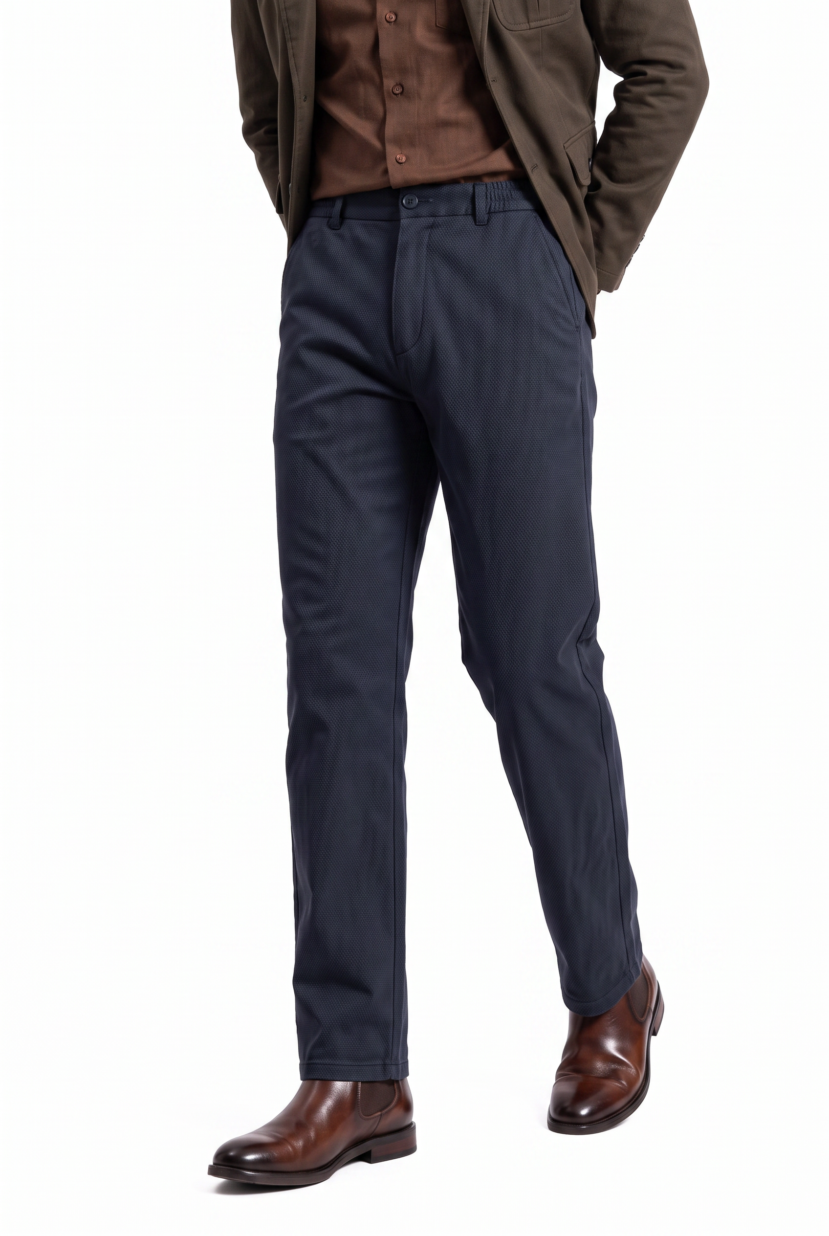 Navy Slim Flat-Front Formal Trousers