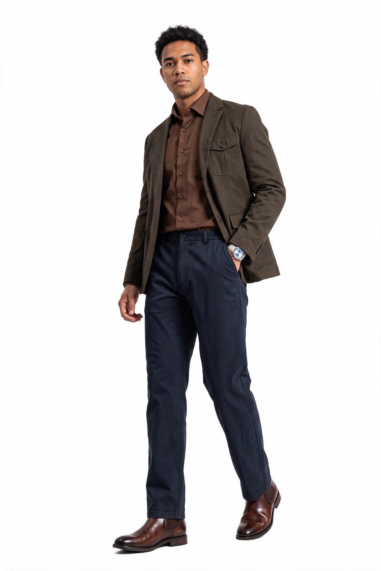 Navy Slim Flat-Front Formal Trousers