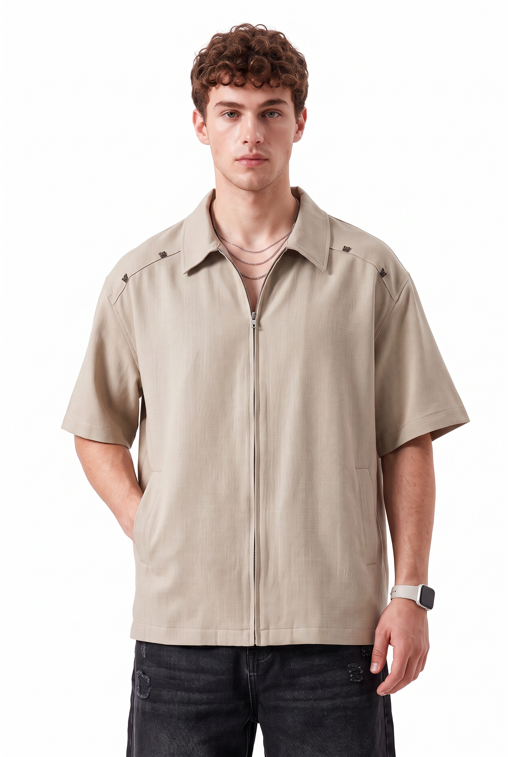Beige Chest Pocket Casual Shirt