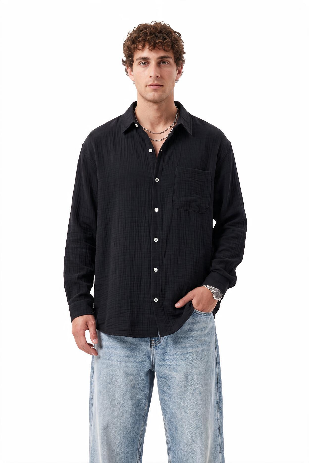 Black Chest Pocket Casual Shirt