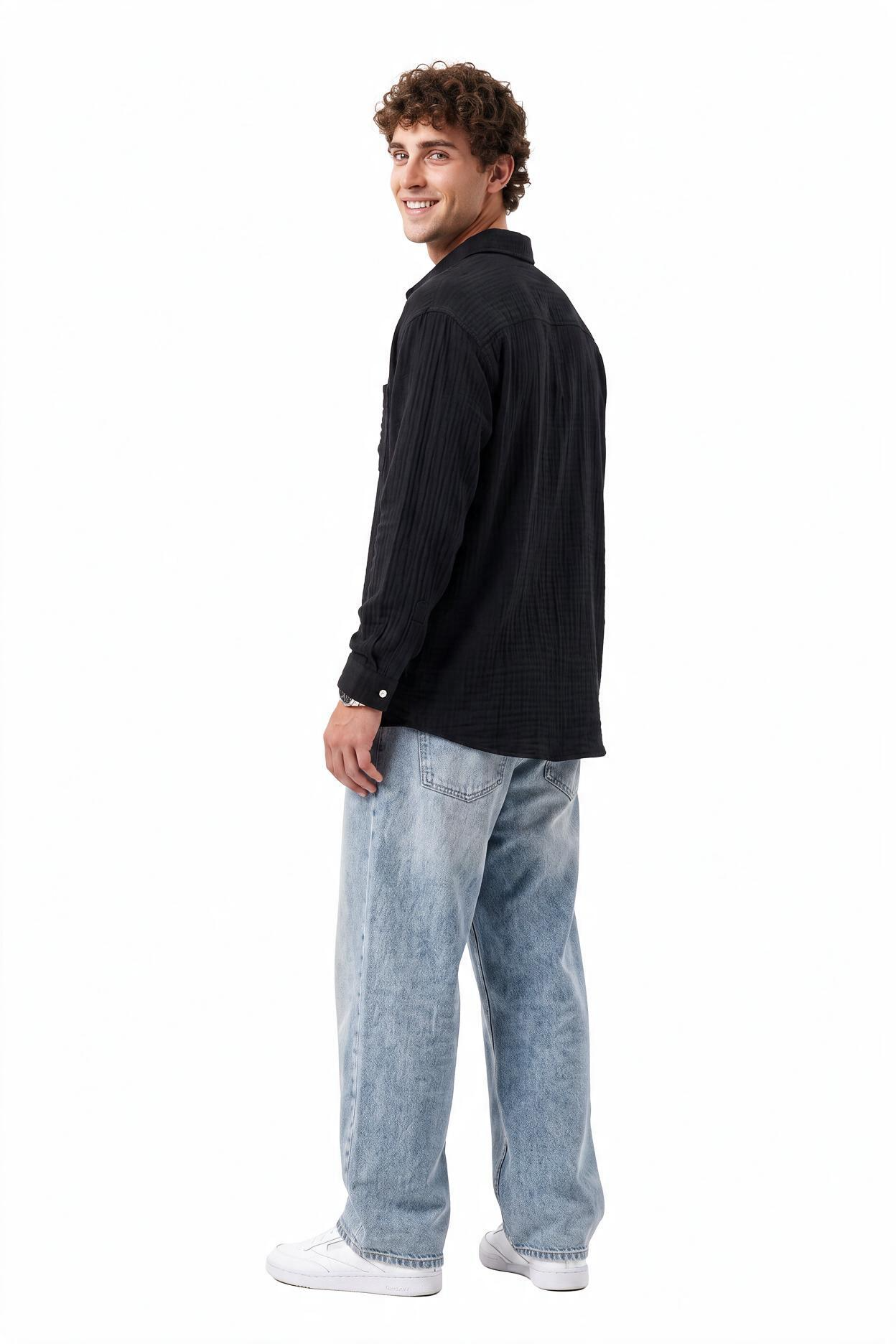 Black Chest Pocket Casual Shirt