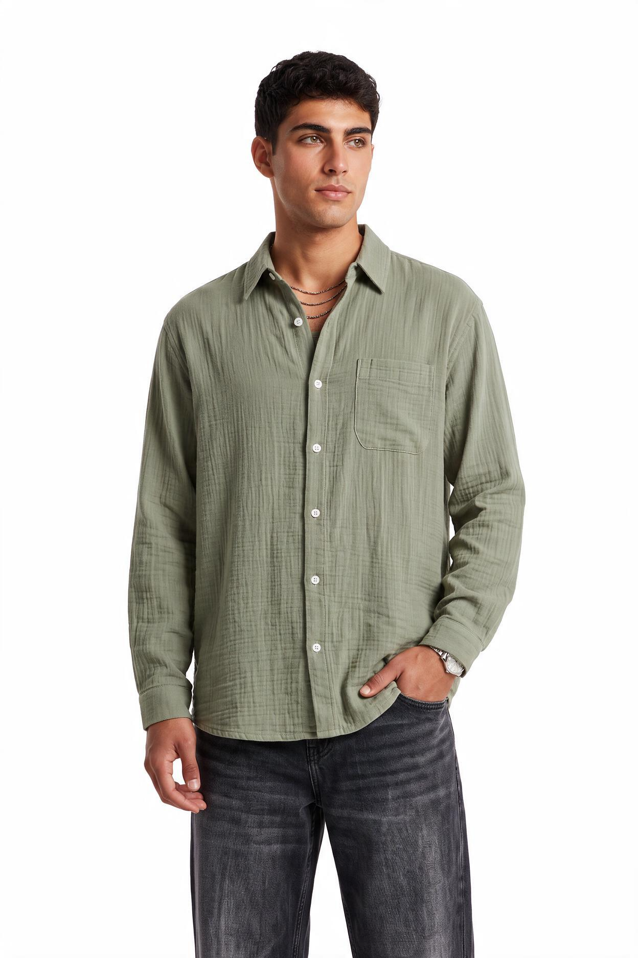 Olive Chest Pocket Casual Shirt