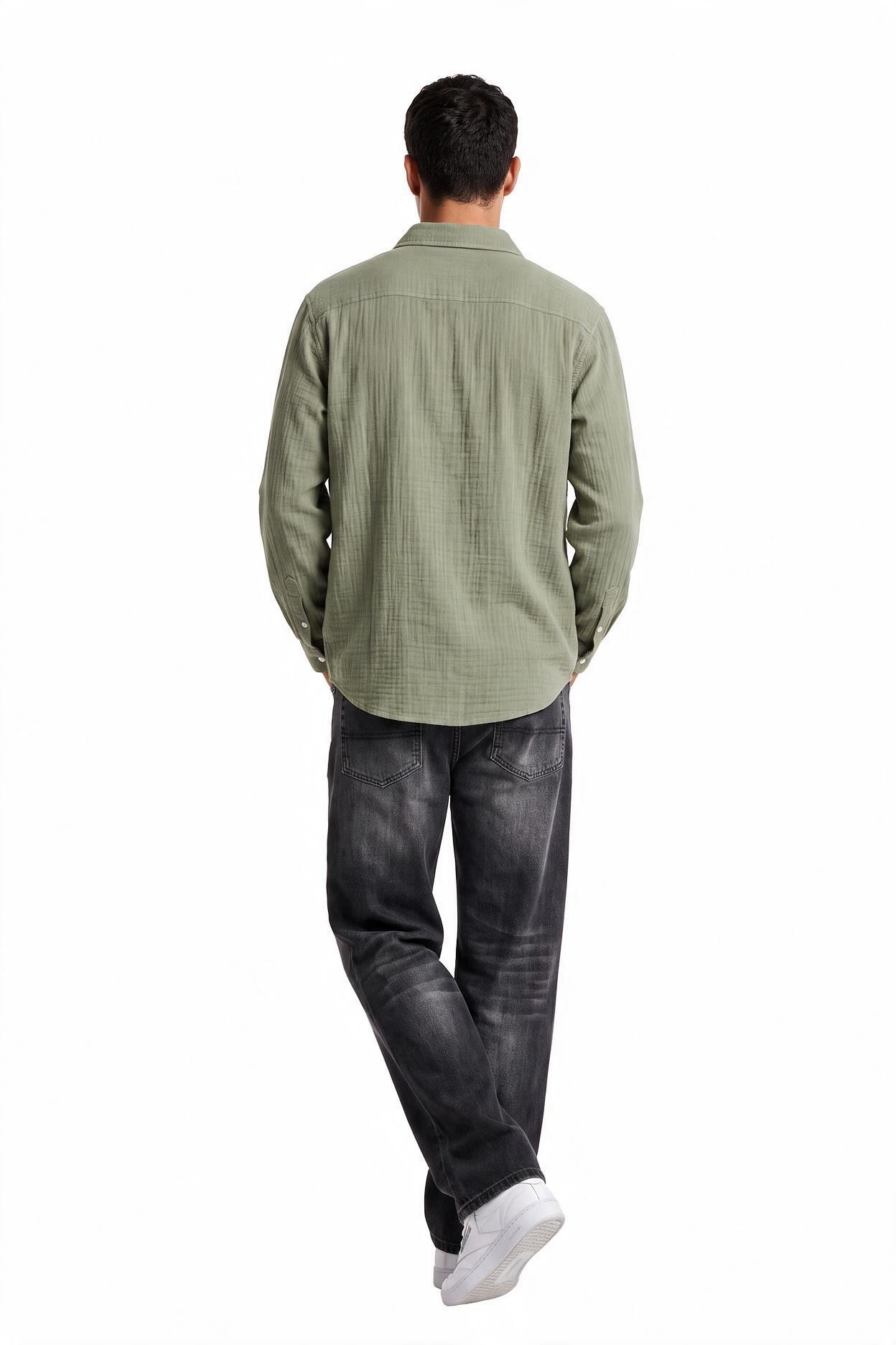 Olive Chest Pocket Casual Shirt