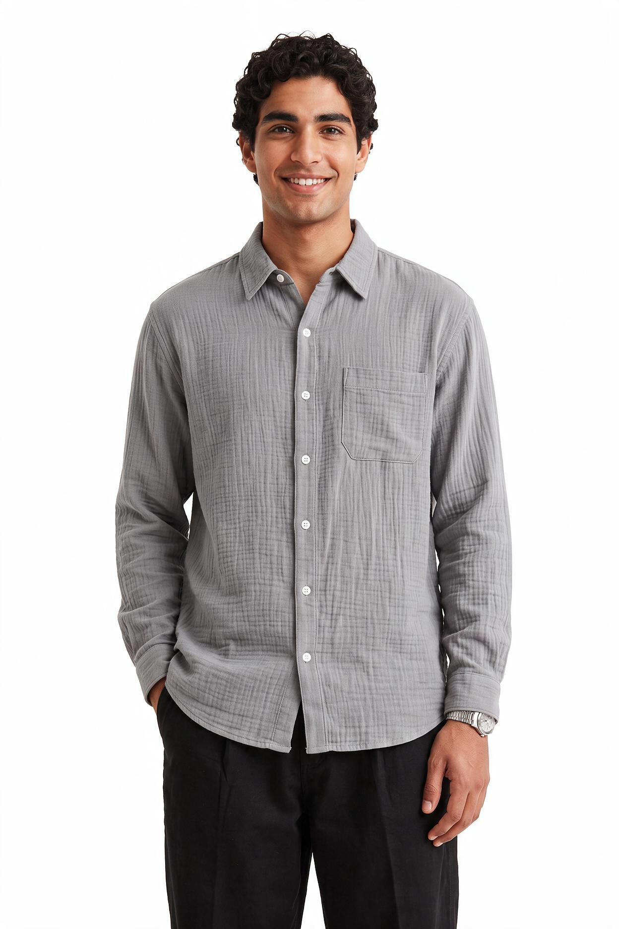 Grey Chest Pocket Casual Shirt
