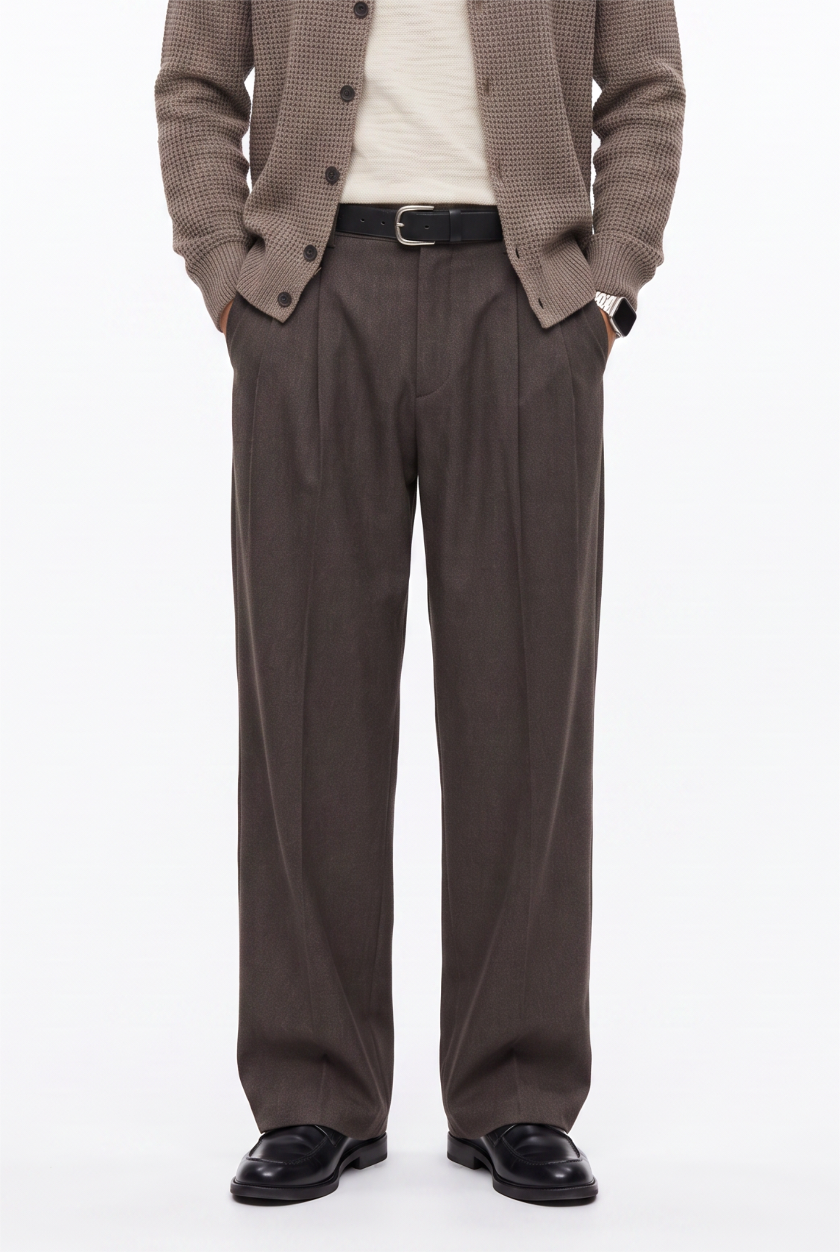 Brown Flat-Front Slim Formal Trousers