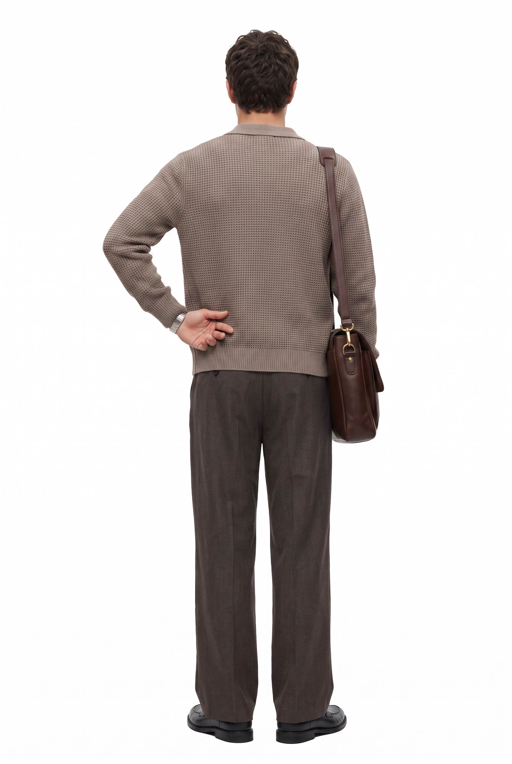 Brown Flat-Front Slim Formal Trousers