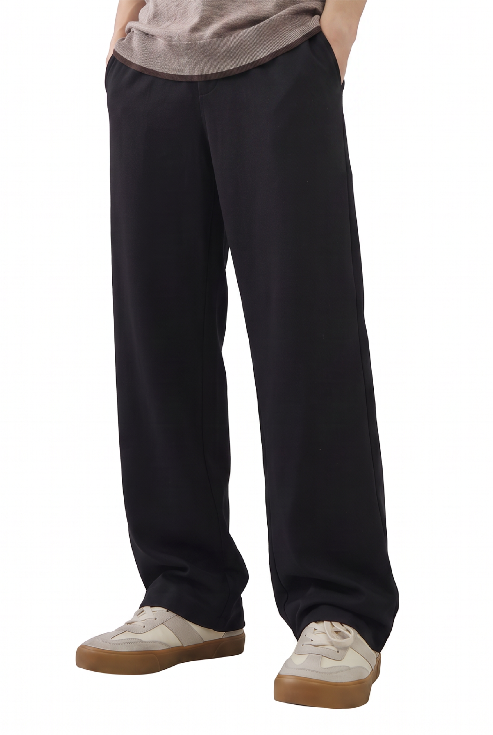 Black Drawstring Straight Casual Trousers