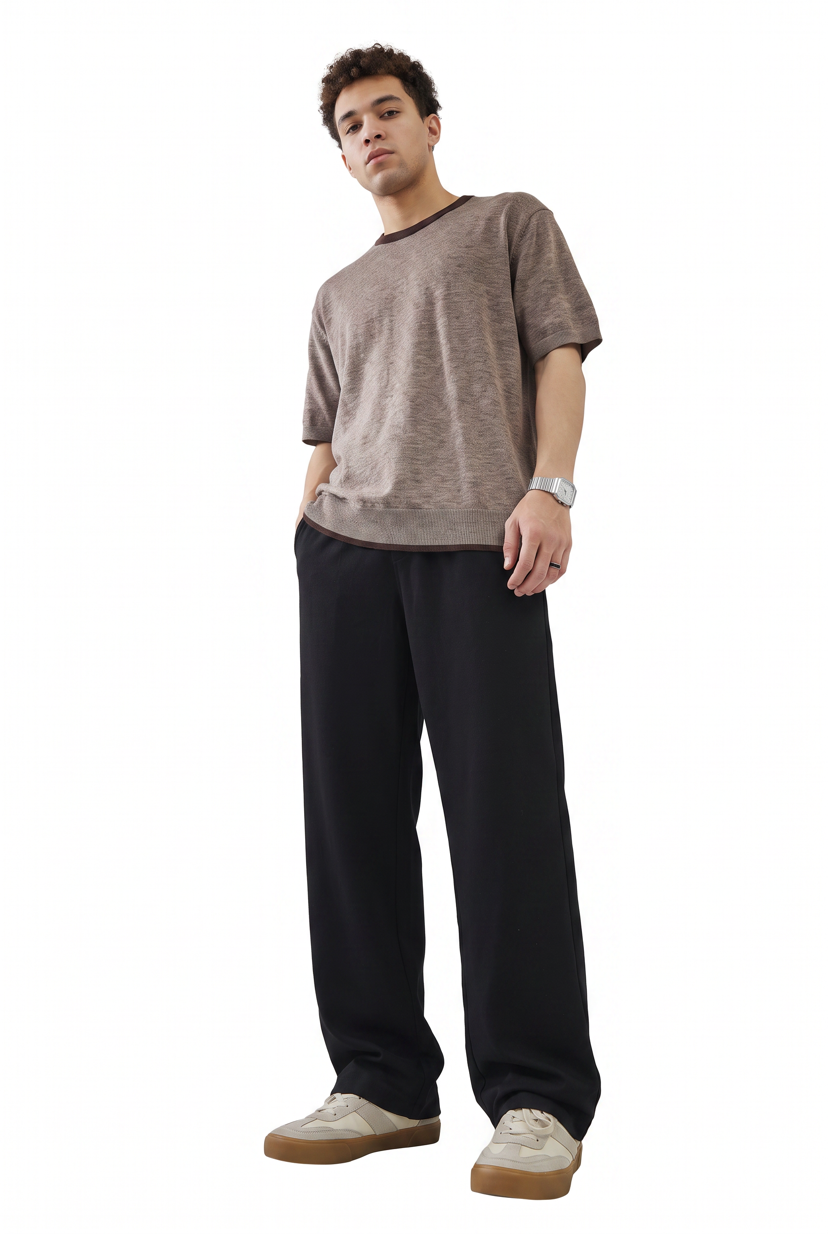 Black Drawstring Straight Casual Trousers