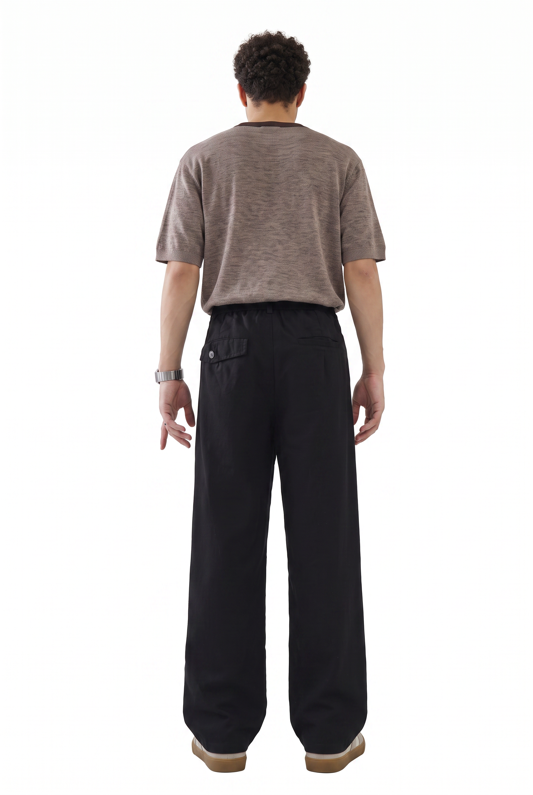 Black Drawstring Straight Casual Trousers