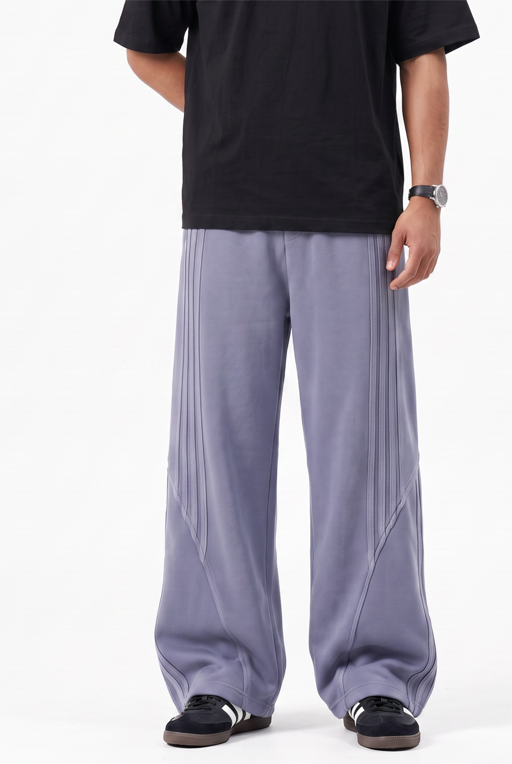 Steel Blue Drawstring Straight Casual Trousers